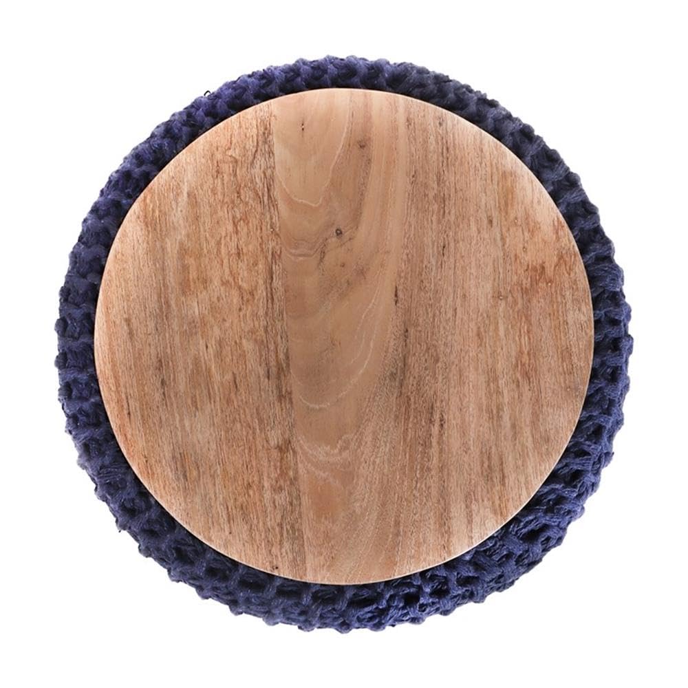 Brayton 3-in-1 Cotton Yarn Pouf Ottoman End Table - Navy Blue Multi-Functional Footstool for Living Room, Bedroom & Nursery Decor