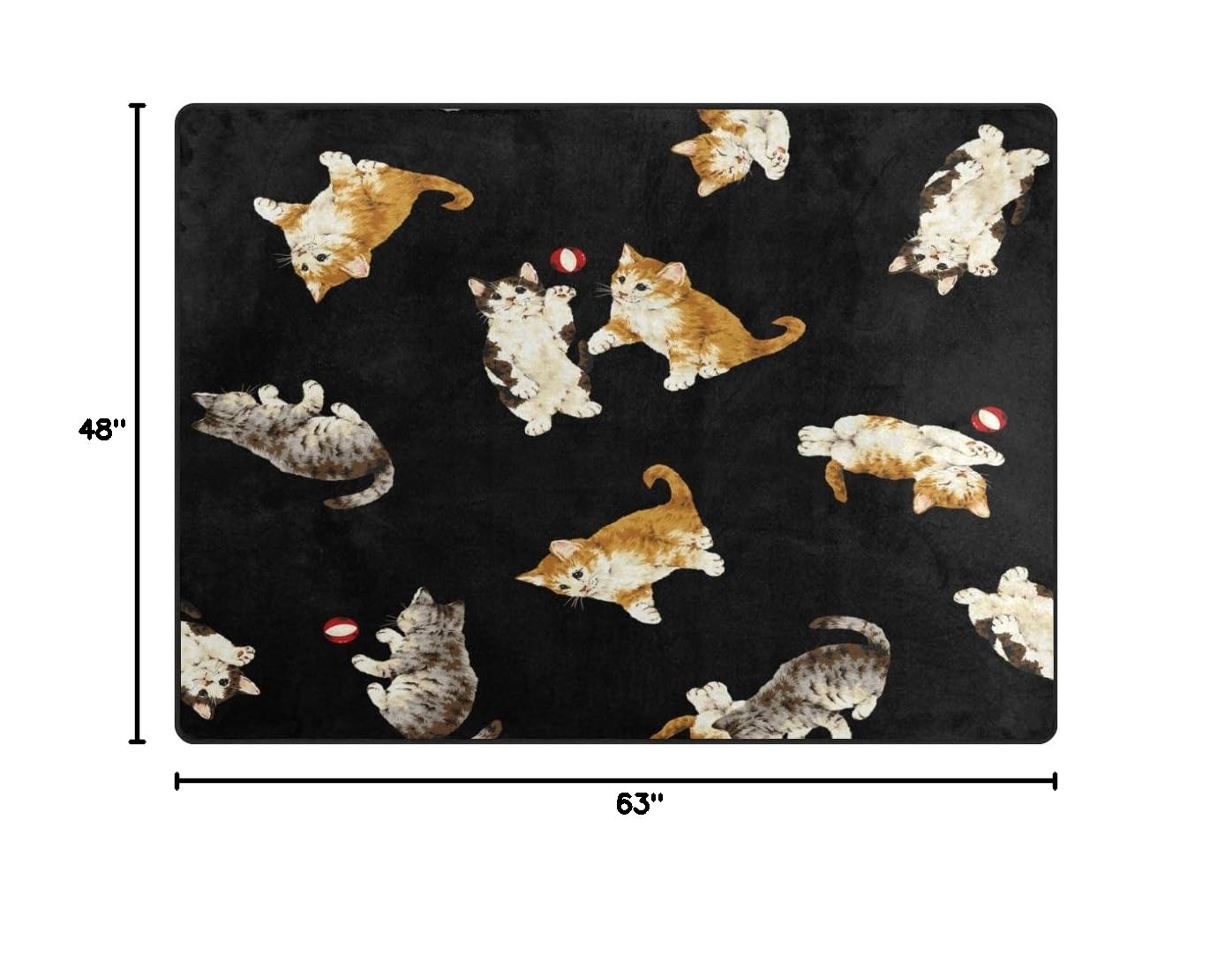 ALAZA Funny Cat Kitten Playing Black Area Rug - 5'3