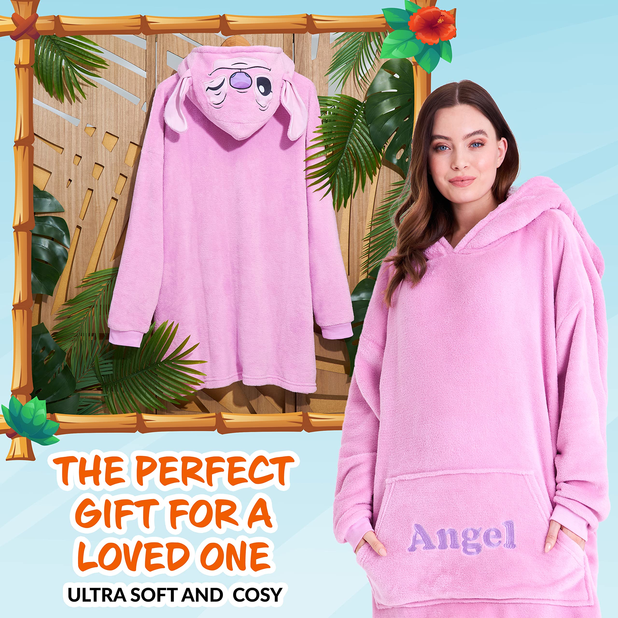 Disney Stitch Plaid Fleece Hoodie for Women - Oversized Cozy Pullover with Sleeves, Warm & Comfortable Sweatshirt for Adults & Teens - Perfect for Casual Wear, Lounging, and Cold Weather Outfits