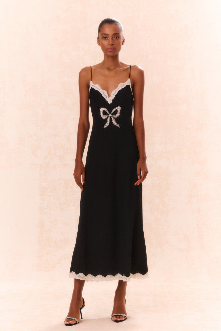 Elegant Manuela Bow Slip Maxi Dress for Women - Flowy Long Evening Gown with Adjustable Bow Detail - Perfect for Weddings, Parties & Special Occasions