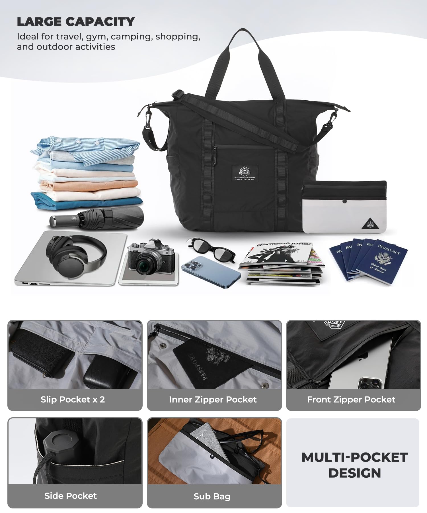 Lightweight Travel Backpack for Men & Women - Waterproof Carry-On Overnight Bag with Removable Shoulder Strap & Luggage Trolley Sleeve - Perfect for Weekend Getaways, Business Trips & Airplane Travel