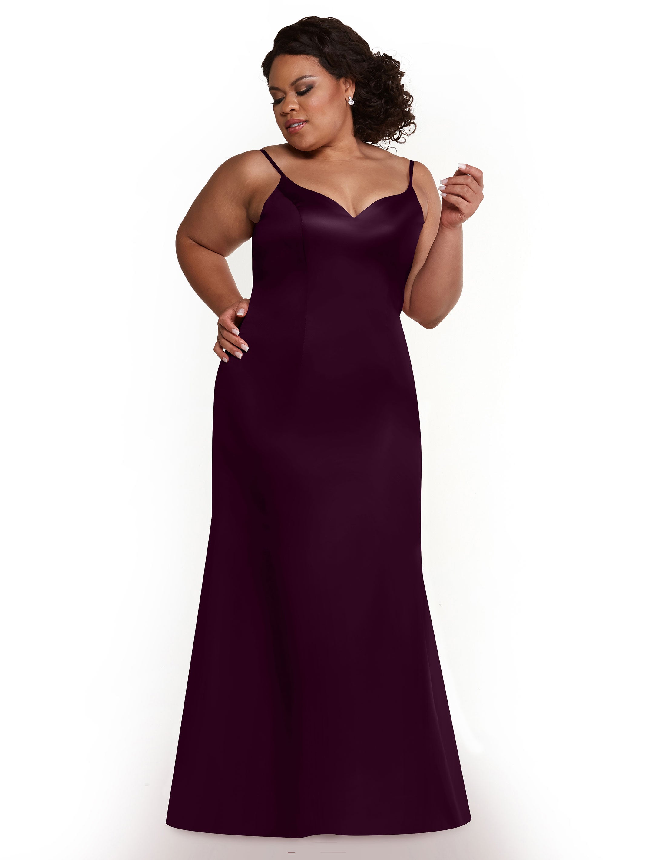 Elegant 80132 Fit and Flare Satin Bridesmaid Dress with High Slit - Perfect for Weddings, Prom, and Formal Events