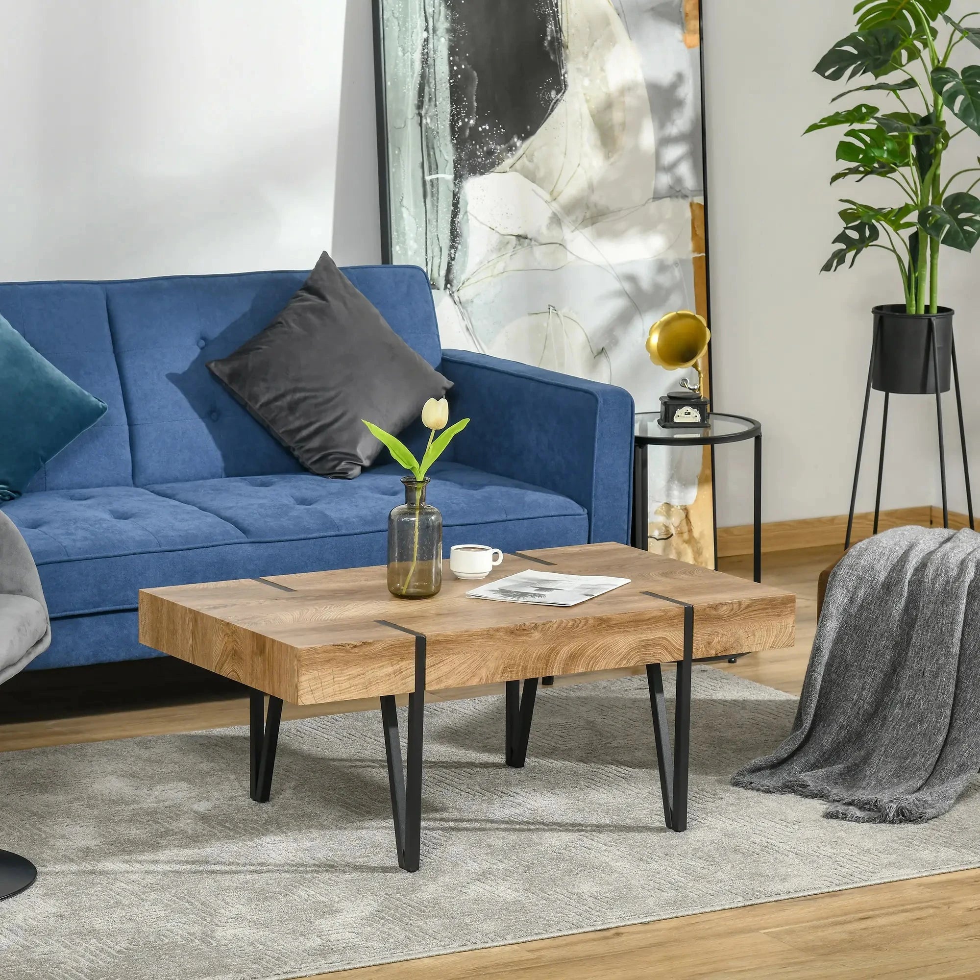 Rustic Coffee Table with Steel Hairpin Legs - Solid Natural Wood Modern Farmhouse Living Room Furniture for Home Decor & Small Spaces