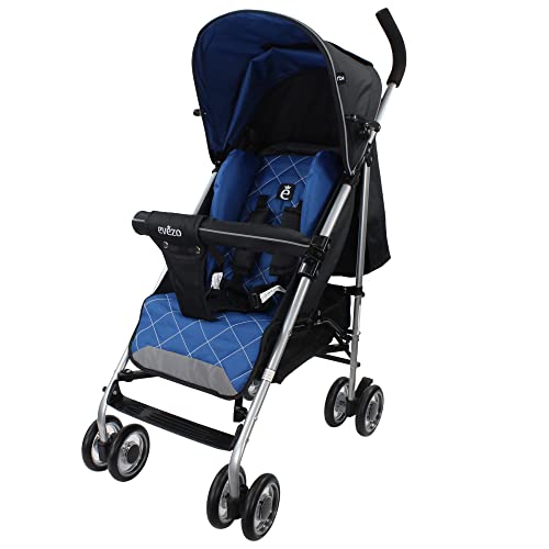 Evezo Travis Lightweight Umbrella Stroller for Toddlers & Babies - Compact Fold, Near Flat Recline, UV Protection Canopy (Ocean Blue) | Perfect for Travel, Shopping & Everyday Use