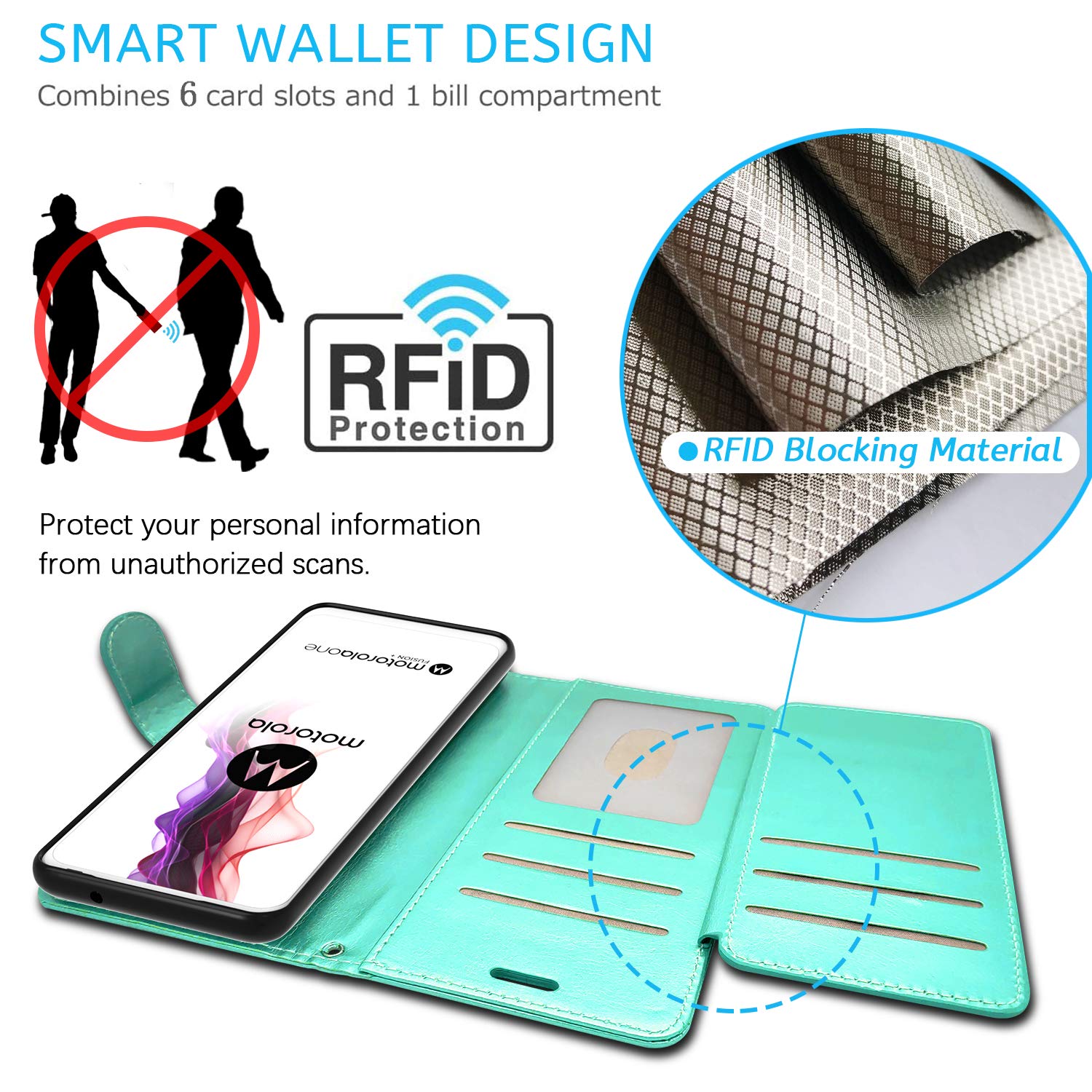 Motorola Moto One Fusion Plus Wallet Case with RFID Blocking - PU Leather Flip Folio Stand Phone Cover (Almond Blossom) - Perfect for Daily Use, Travel & Contactless Payment Protection