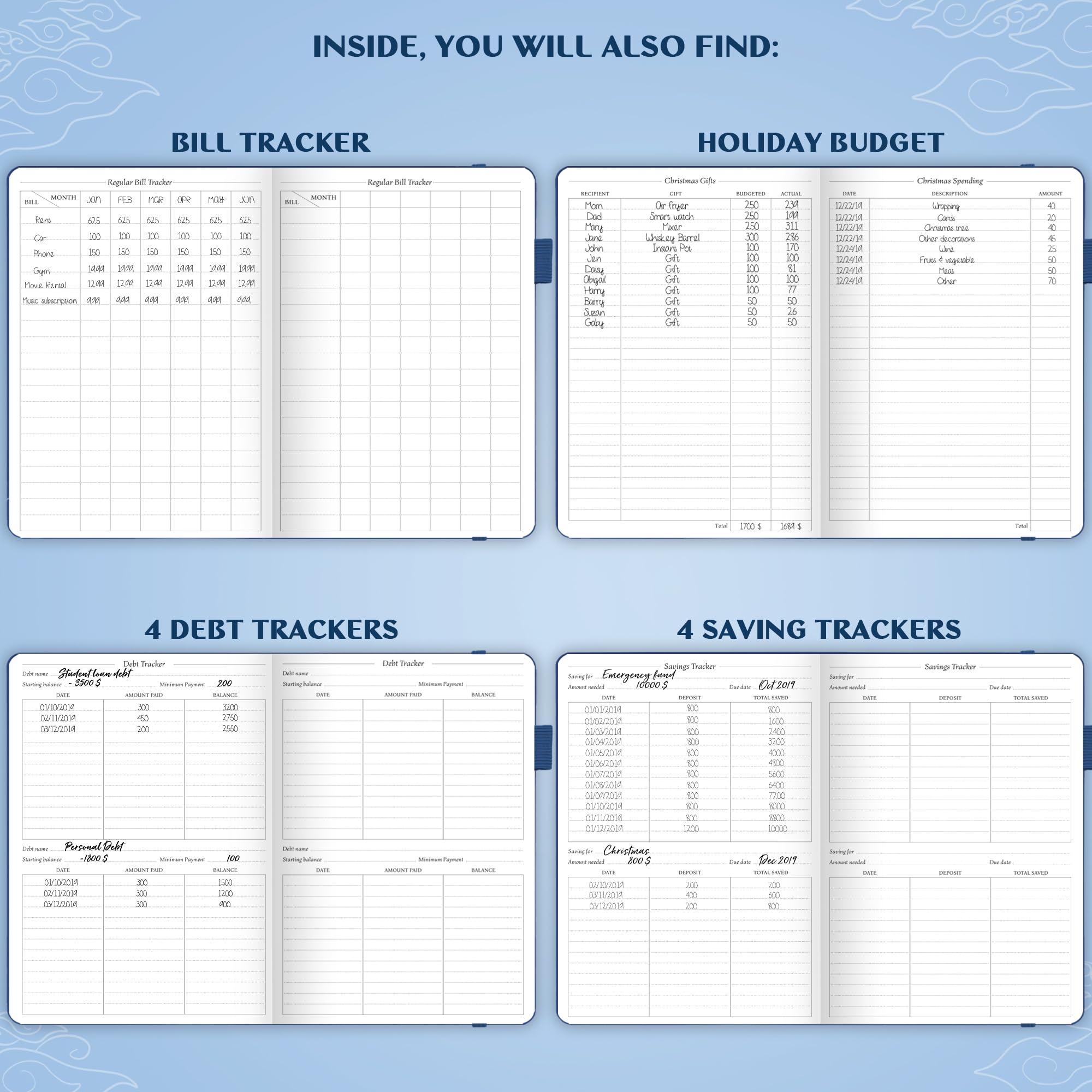 Budget Planner Notebook - Monthly Expense Tracker for Household Finance (Mystic Blue) | Money Management & Savings Organizer