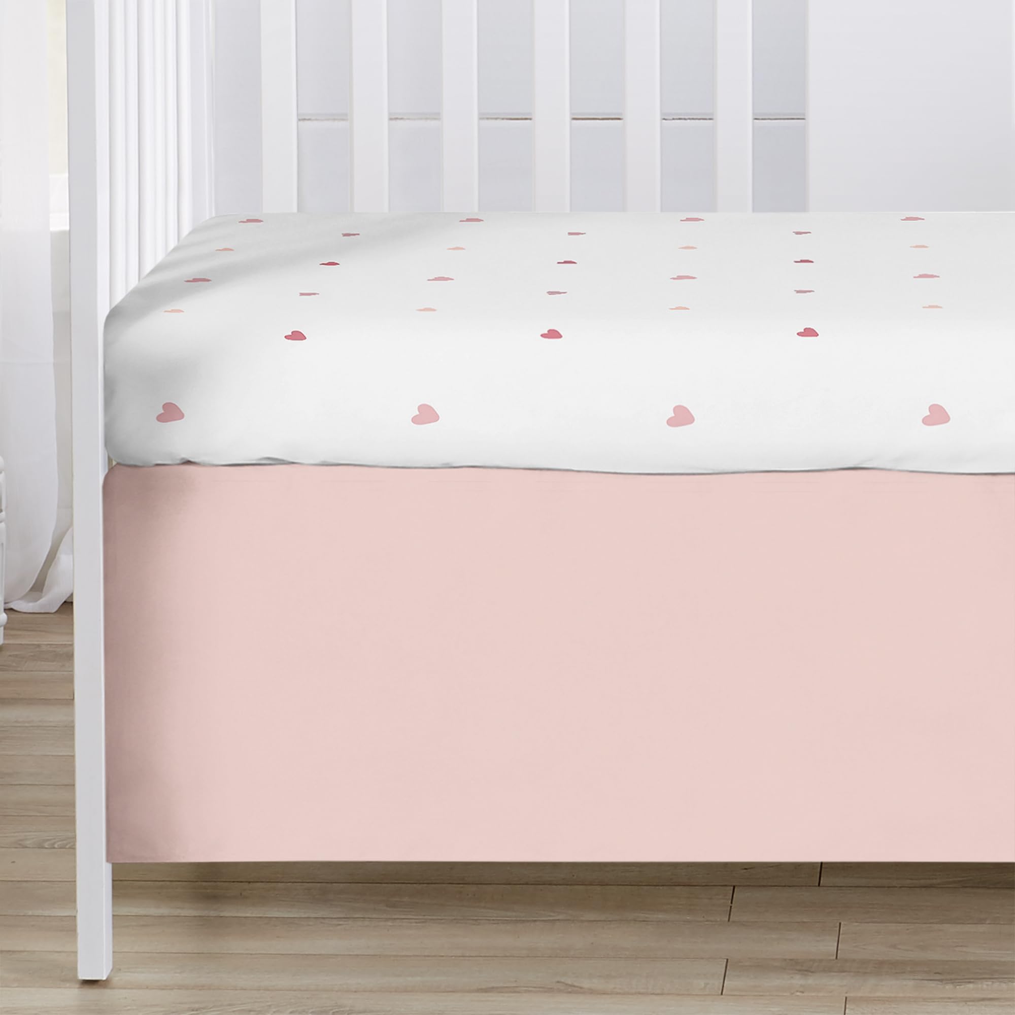 Sweet Jojo Designs Pink Boho Rainbow & Hearts Baby Crib Bedding Set - 3 Piece Nursery Set with Blanket, Fitted Sheet & Skirt | Blush Mauve Shabby Chic Bohemian Cloud Dusty Rose Polka Dot Heart | Perfect for Nursery Decor, Baby Shower Gifts & Newborn Room Styling