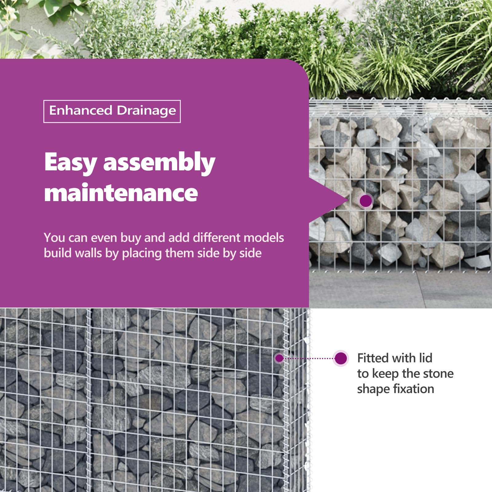 vidaXL Galvanized Steel Gabion Basket Wall - Outdoor Garden & Patio Privacy Protection with Covers | Rock Stone Fence for Landscaping, Backyard Decoration & Boundary Security
