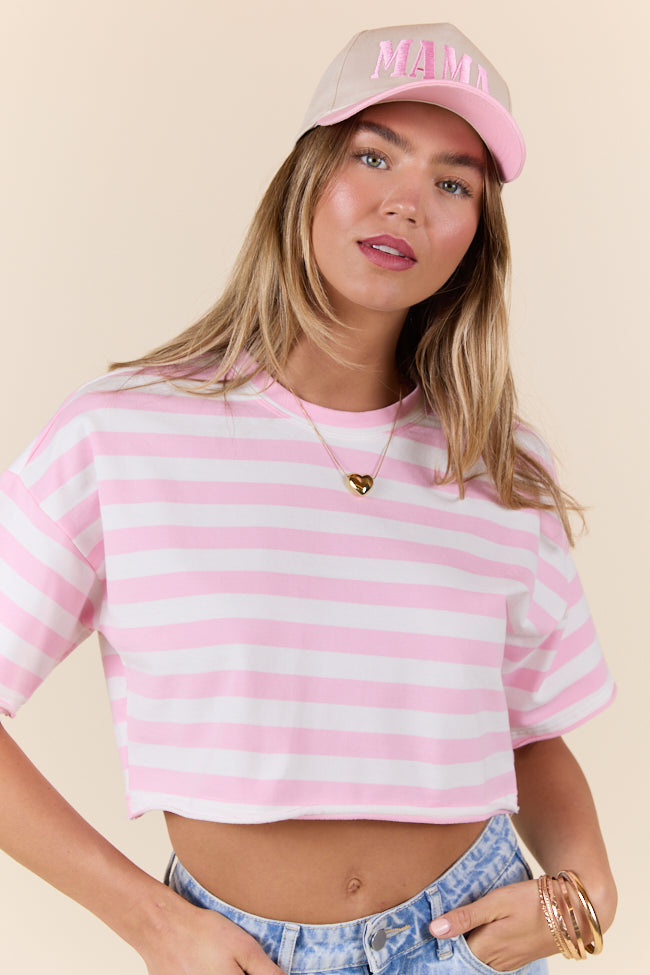 Trendy Pink Striped Cropped Tee for Women - Soft & Comfortable Casual Top - Perfect for Summer Outfits, Beach Days & Street Style