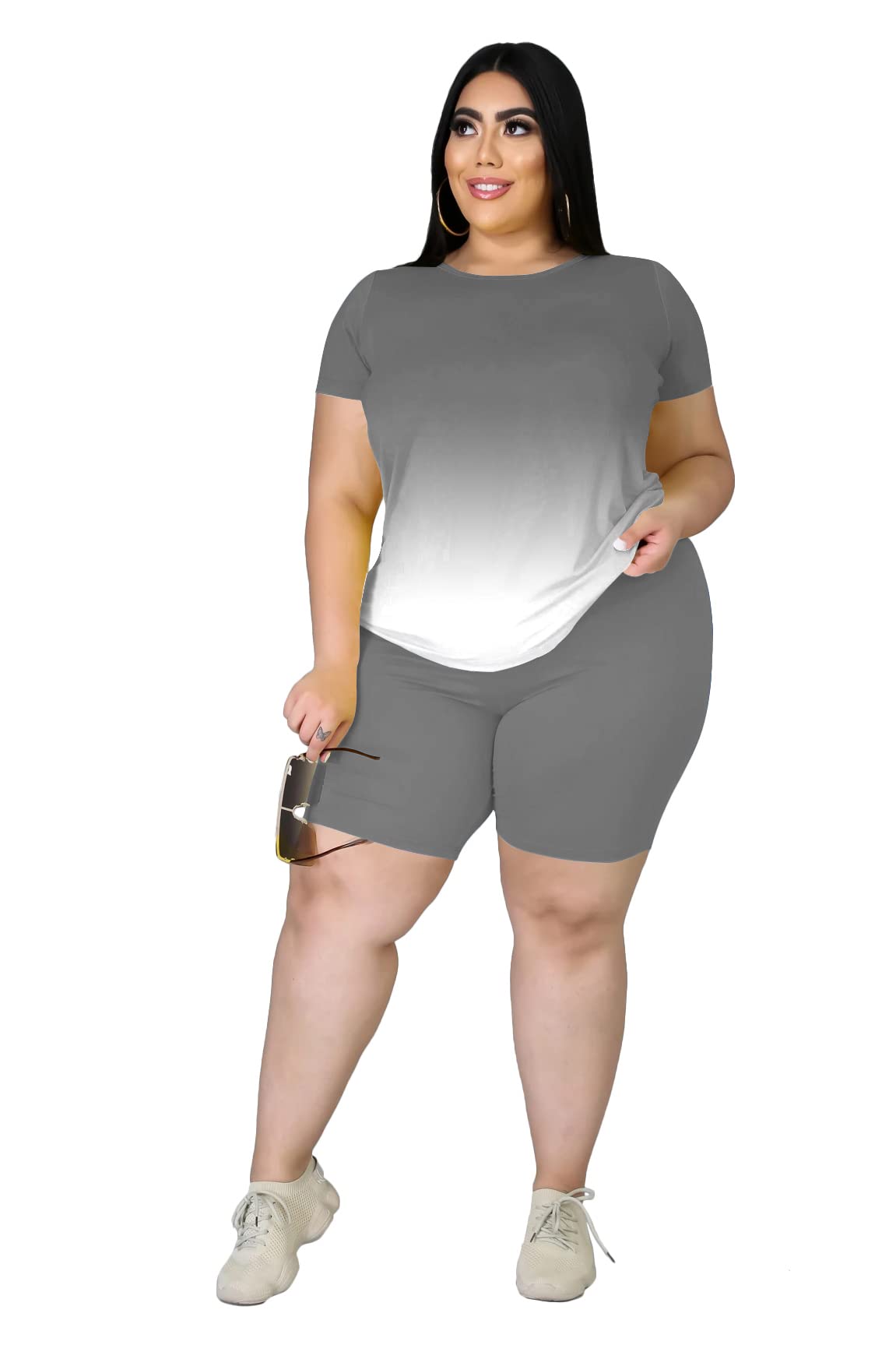 **Tycorwd Women's Plus Size Summer Two-Piece Jogger Set - Casual Printed Shorts & Top Tracksuit Outfit for Lounge, Workout & Travel**
