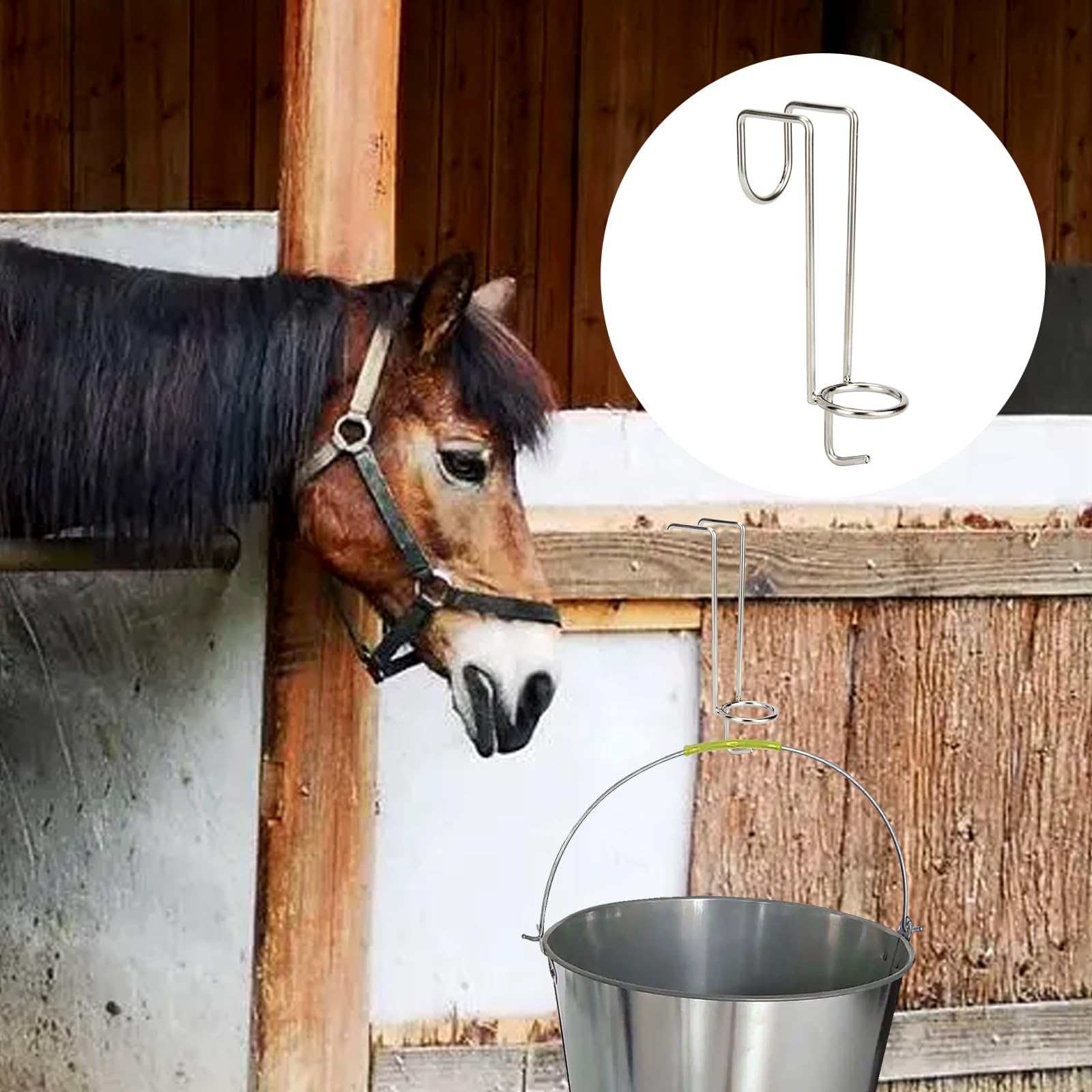 4 Pack Horse Water Bucket Hooks - Portable & Removable Bucket Hangers for Equestrian, Livestock Stalls, Barns & Farmhouses - Ideal for Feeding, Watering & Stable Organization (Black)
