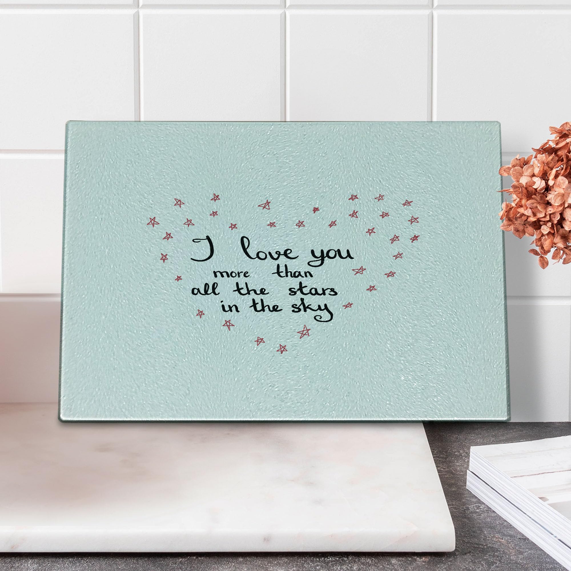 Ambesonne Valentine's Day Heart-Shaped Star Letters Tempered Glass Cutting Board - Decorative Serving Board for Kitchen, Small Size (Red, Grey, White) - Perfect for Romantic Dinners, Anniversary Gifts & Valentine's Day Decor