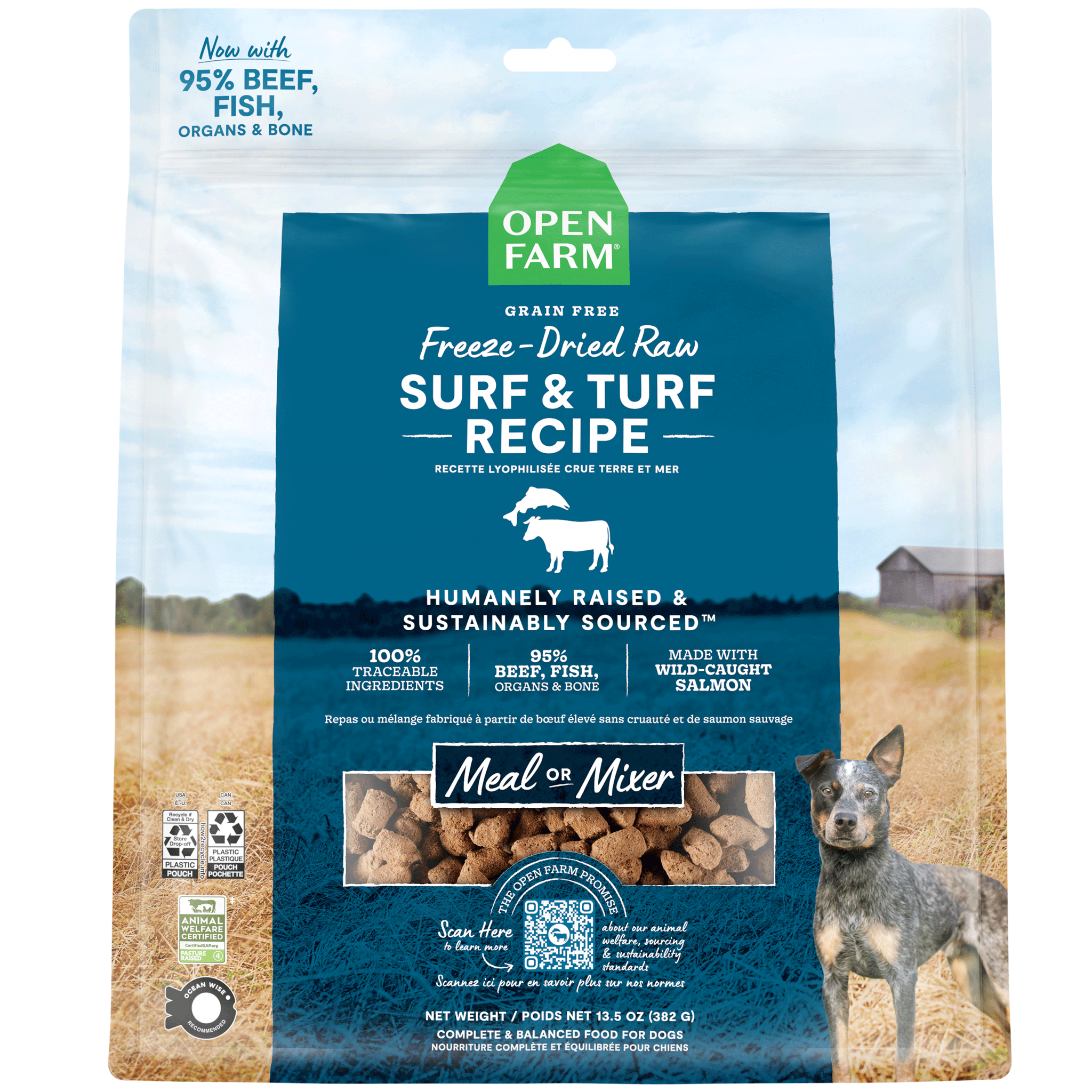Open Farm Freeze Dried Raw Surf & Turf Dog Food - 13.5oz | Grain-Free, High-Protein Natural Treats for Dogs | Perfect for Training, Travel & Outdoor Adventures