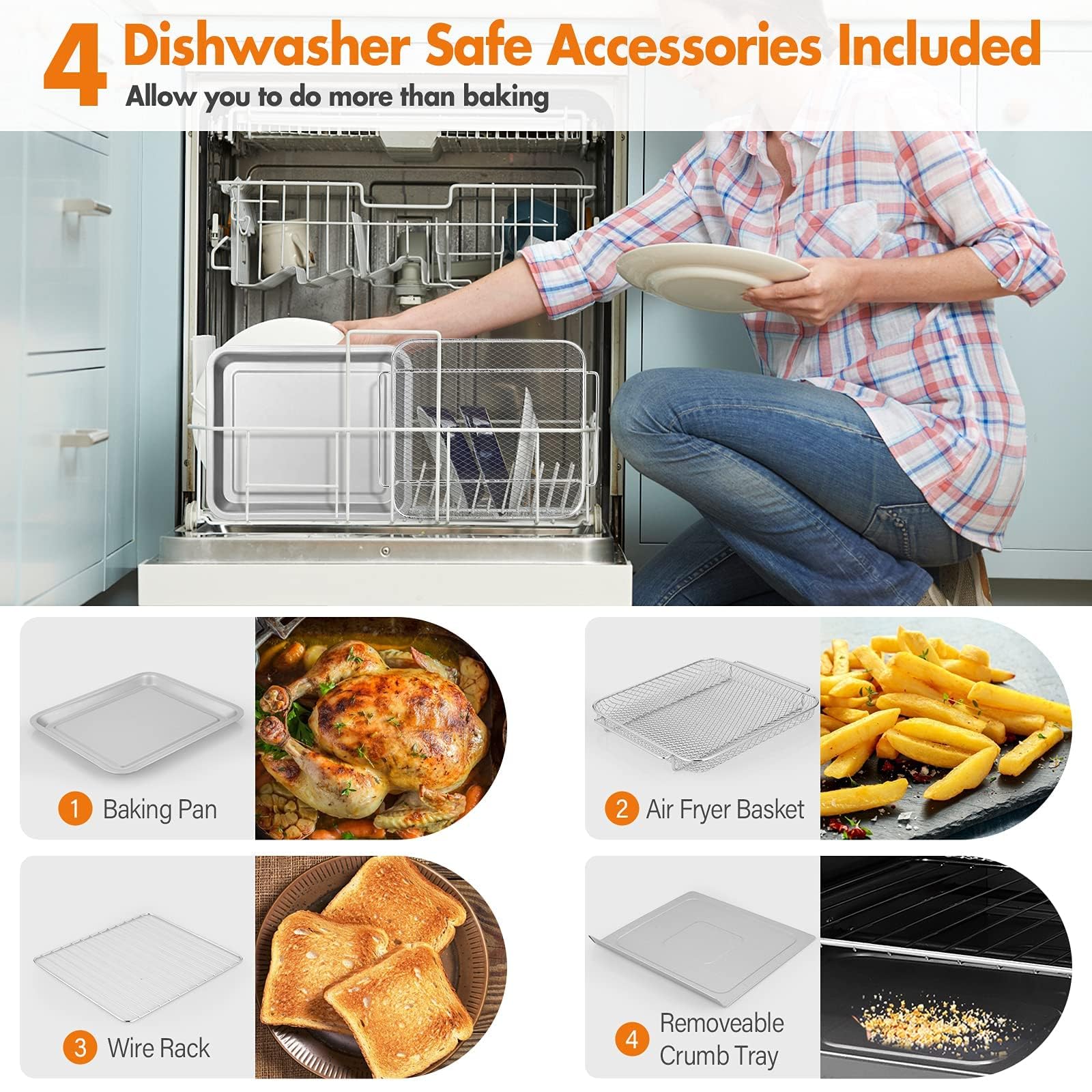14QT Air Fryer Toaster Oven - 8-in-1 Smart Countertop Convection Oven with Grill, Roast, Bake, Broil & Dehydrate Functions | Stainless Steel Oil-Free Cooking | Includes 45 Recipes & Accessories | Perfect for Healthy Meals, Family Dinners & Party Snacks