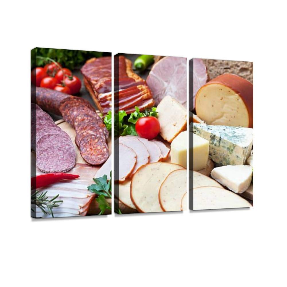 Blaverr 3-Panel Modern Canvas Wall Art - Meat, Cheese & Rosemary Food Theme Prints for Home Decor | Ready to Hang Living Room & Bedroom Pictures | Perfect for Kitchen, Dining Area & Foodie Gifts