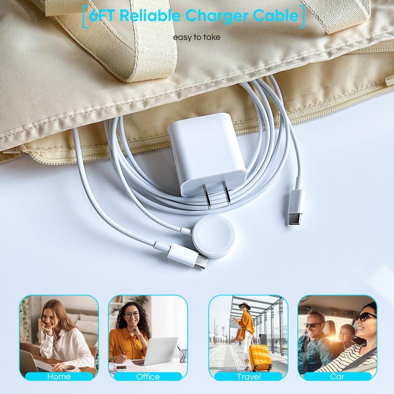 Apple MFi Certified Fast Dual USB C Charger - Super Fast Charging for iPhone 16/15 & Apple Watch 10/9/Ultra/8/7/SE/6/5 - Includes 6FT USB-C to C & iWatch Cable - Perfect for Travel, Office & Home Charging