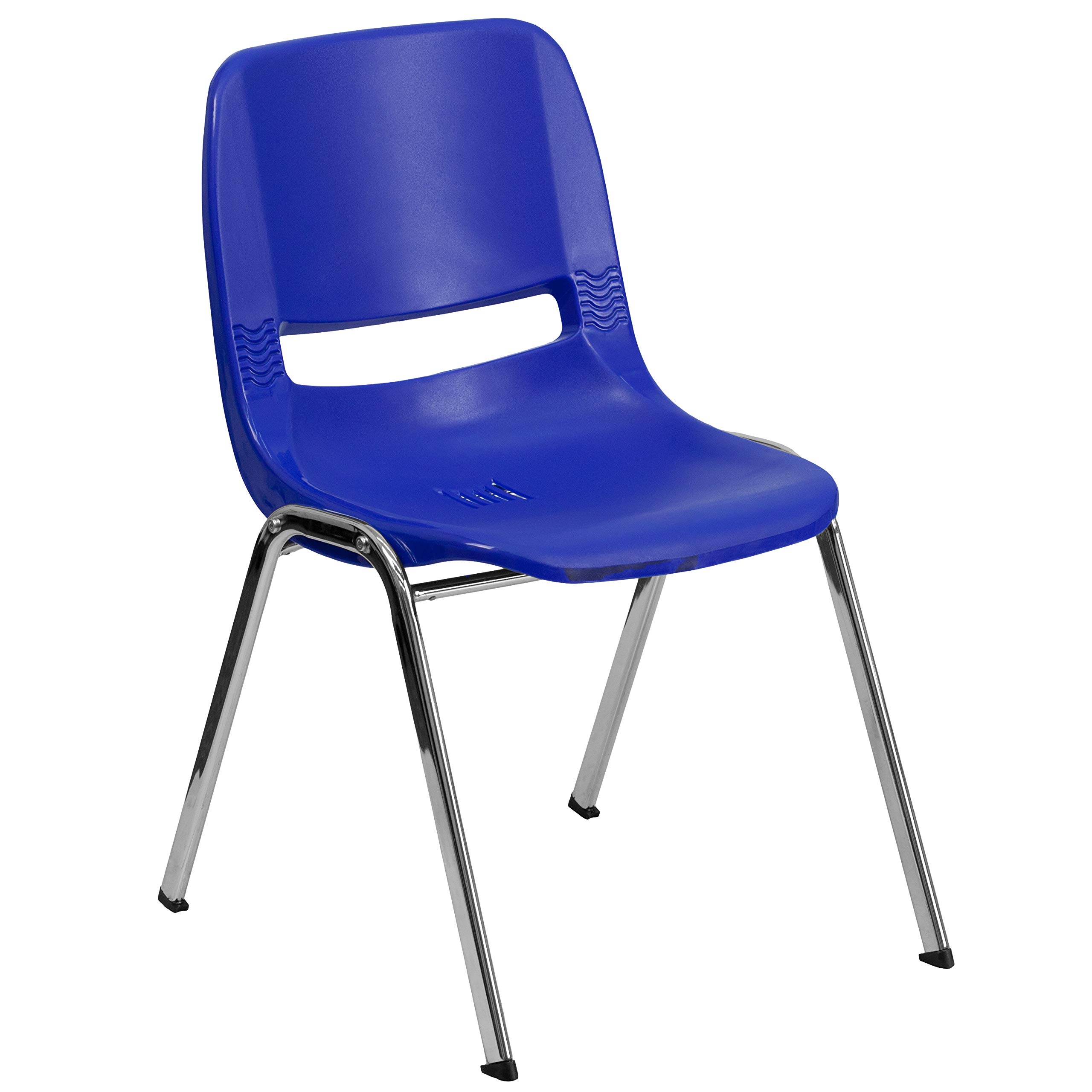 EMMA + OLIVER Navy Blue Ergonomic Stackable Chair with Chrome Frame & 16