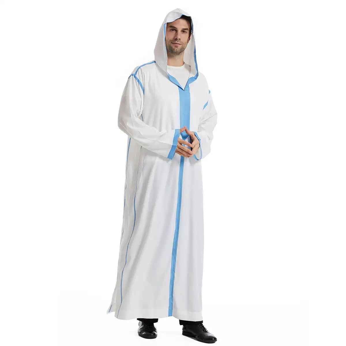 Premium Middle Eastern Arab Men's Hooded Thobe - Traditional Islamic Long Robe for Prayer, Eid & Special Occasions