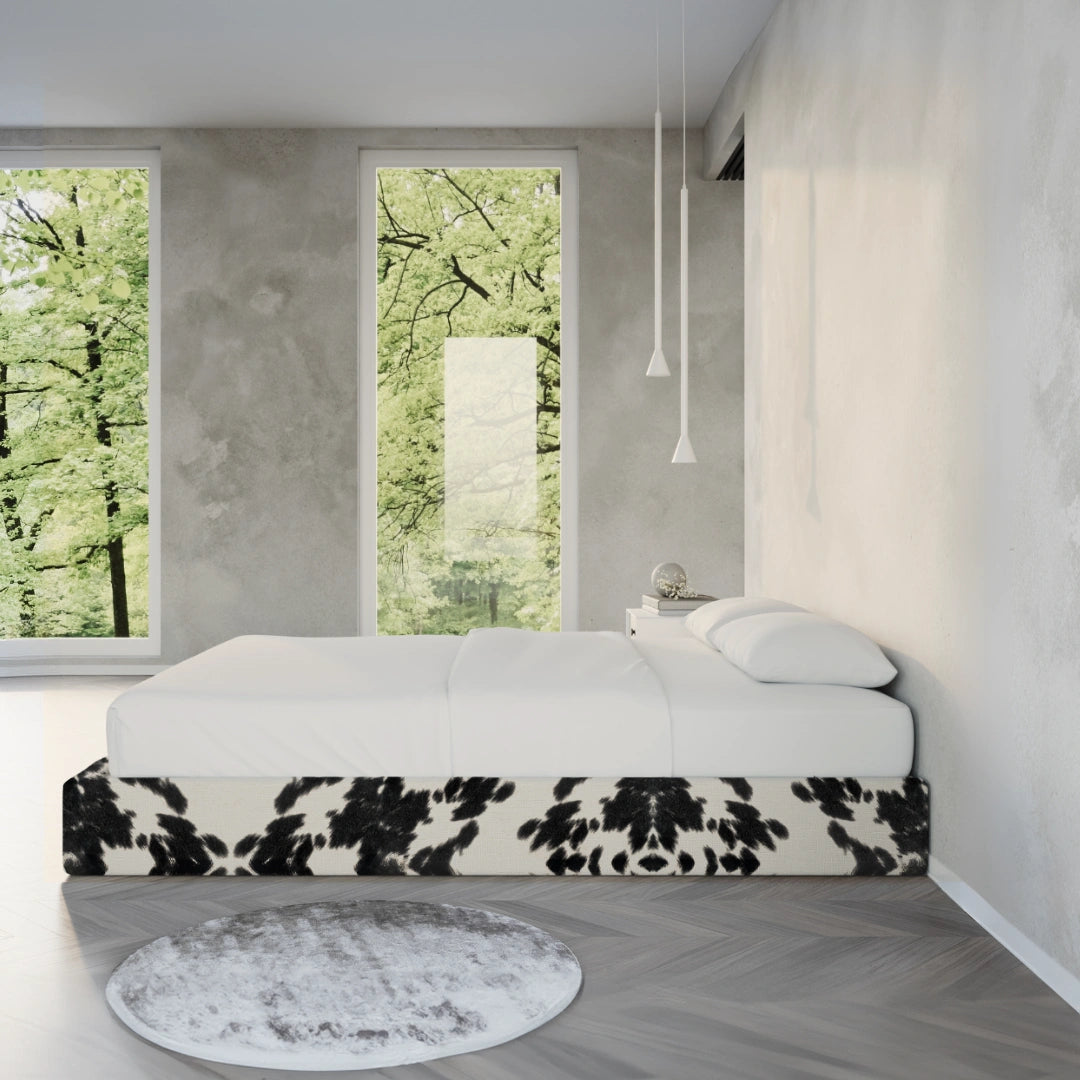 Classic Bed Frame with Vegan Cowhide Upholstery - Stylish & Durable for Modern Bedrooms | Perfect for Home, Apartment, and Guest Room Decor
