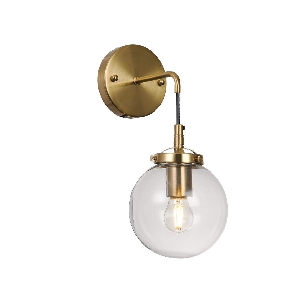 Vintage Gold Metal Wall Sconce with Glass Shade - Elegant Plug-in Light Fixture for Bedroom, Living Room, Hallway Lighting Decor