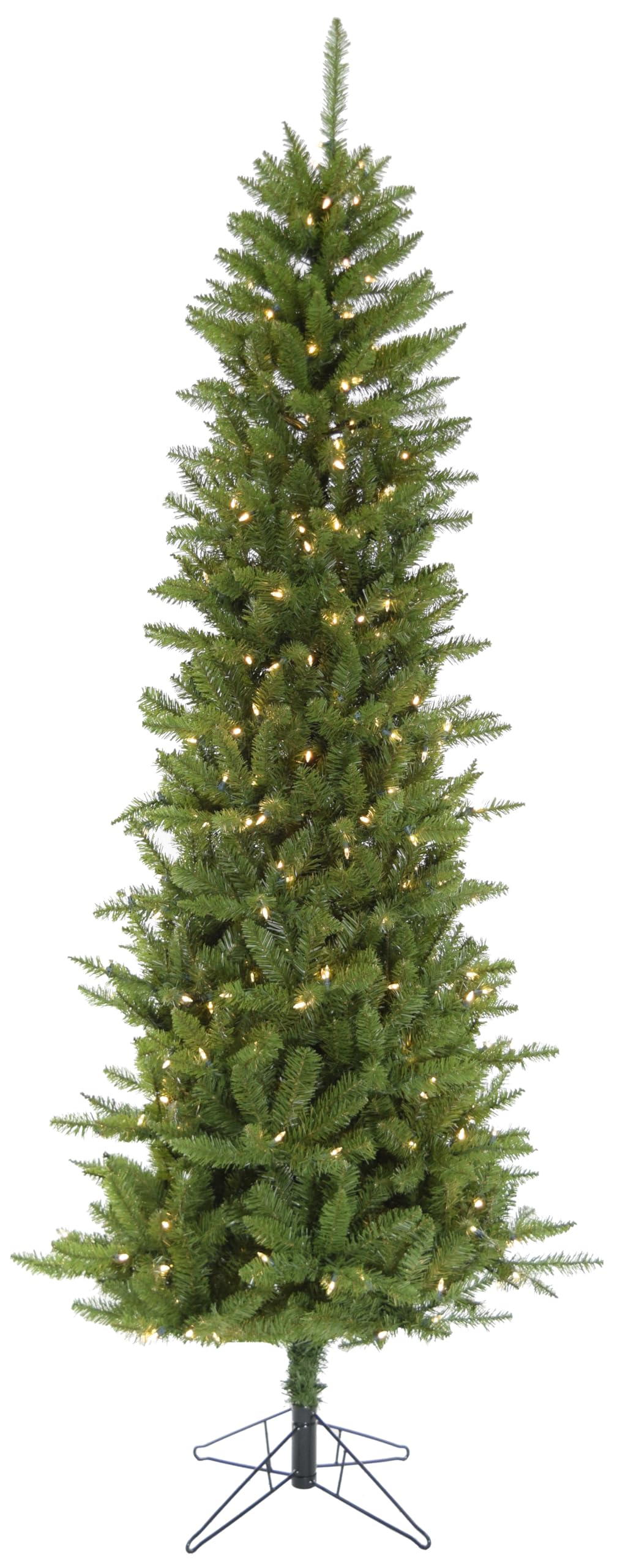 7.5-Ft Pre-Lit Slim Christmas Tree with Warm White LED Lights - EZ Connect Technology & Metal Stand - Perfect for Winter Wonderland Holiday Decorations in Living Room, Office, or Party