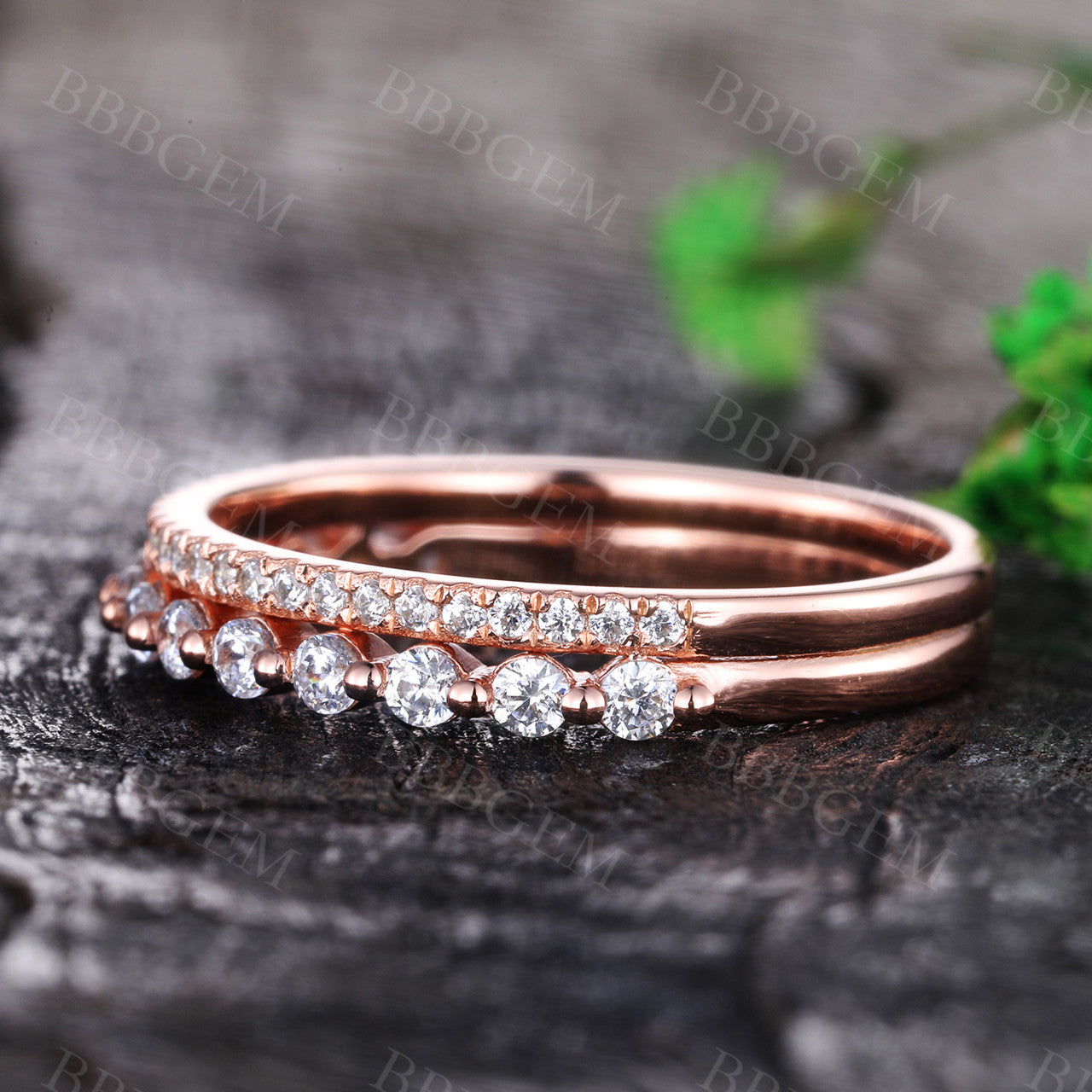 Vintage Moissanite Double Row Wedding Band - Half Eternity Stacking Ring for Women | Perfect for Bridal Sets, Anniversary Gifts & Everyday Elegance
