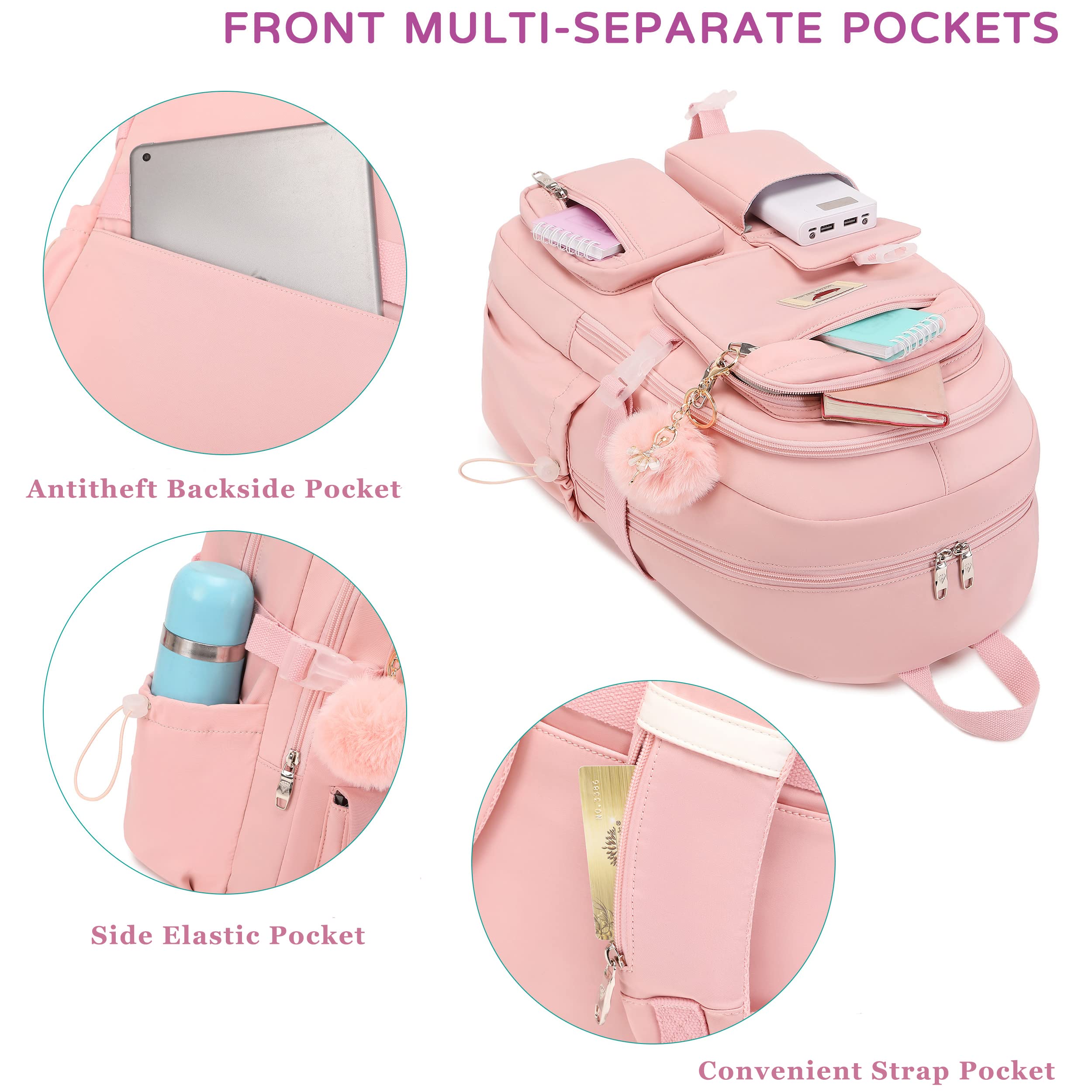 LXYGD 15.6 Inch Anti-Theft Laptop Backpack for Women & Teens - Lightweight School Bag for Elementary, Middle, High School & College Students - Travel Backpack with Large Capacity for Books & Essentials (Pink) - Perfect for Daily Commute, Campus Life & Business Trips