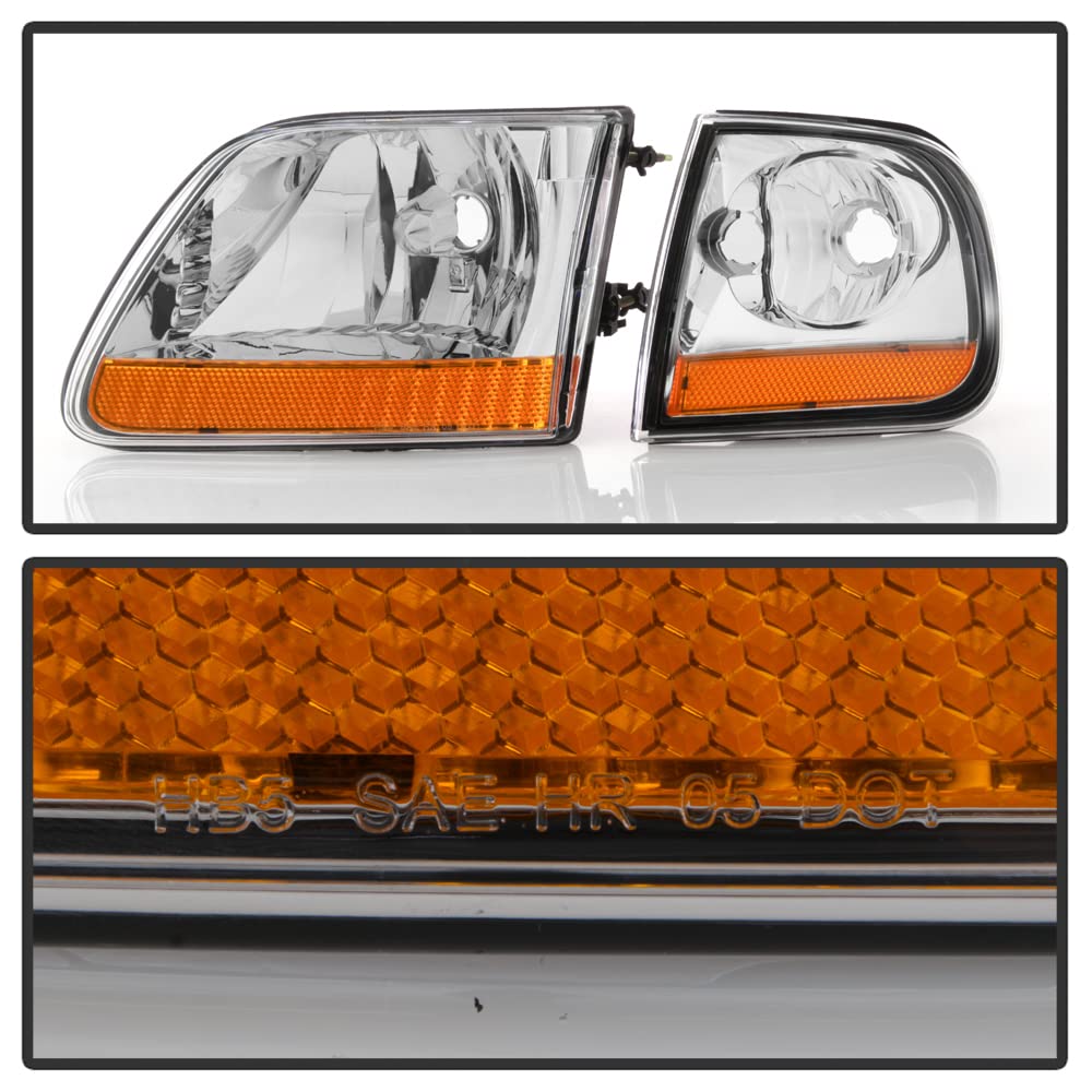 ACANII Chrome Housing Headlights with Corner Lamps Assembly for 1997-2003 Ford F150 (Harley Davidson Style) - Left & Right Pair - Upgrade Your Truck's Style & Night Visibility
