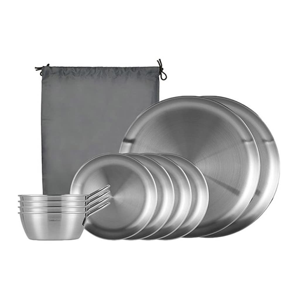 Premium 10-Piece Stainless Steel 304 Camping Dinnerware Set - Plates & Bowls for Outdoor Adventures, Hiking, Beach Picnics & Travel | Durable & Lightweight for Camping, Backpacking & RV Trips