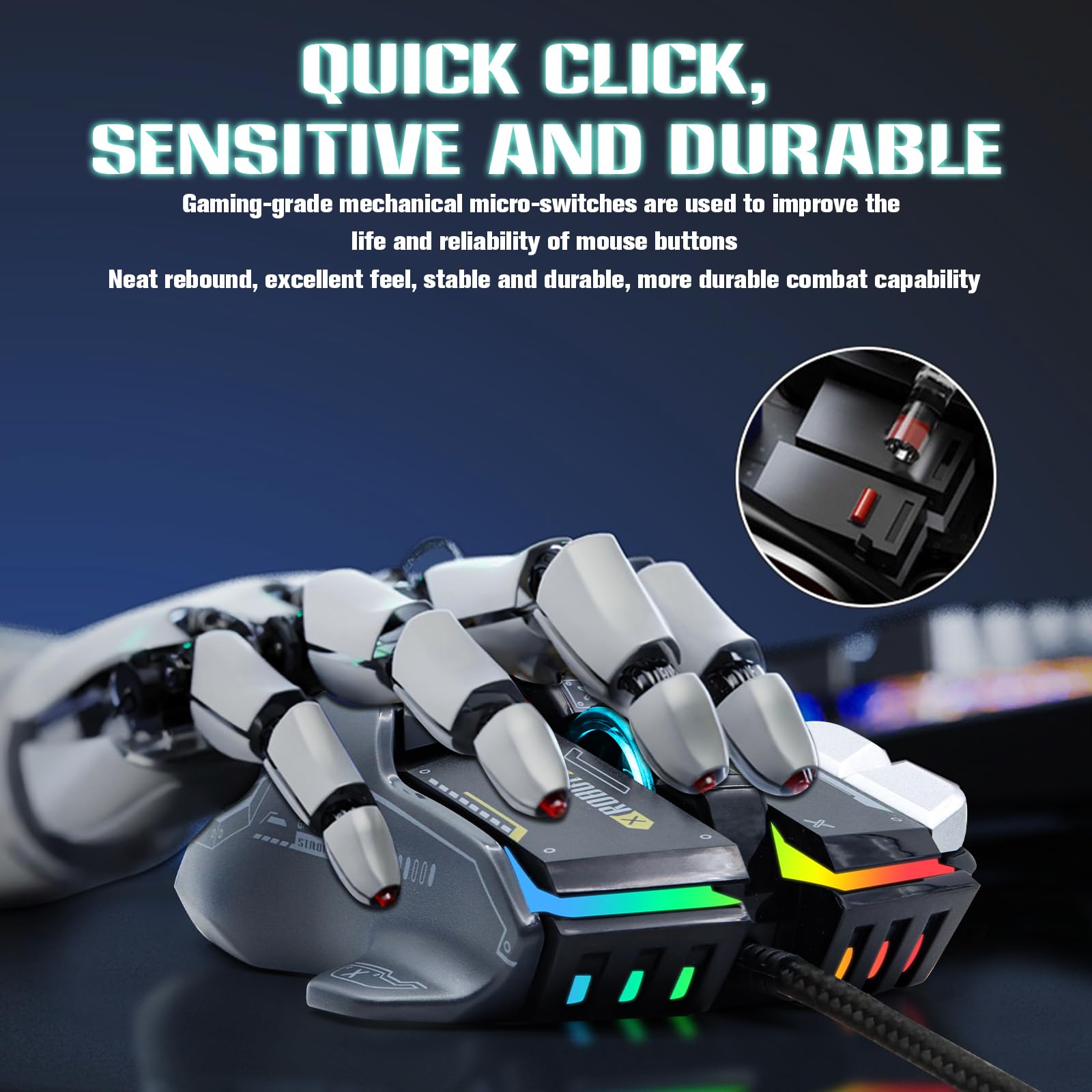 VEGCOO Wired Gaming Mouse - 12800 DPI High Precision Optical Mouse with 10 Programmable Buttons, RGB Lighting, Ergonomic Design for PC, Laptop, Mac - Perfect for FPS, MOBA Games & Office Work