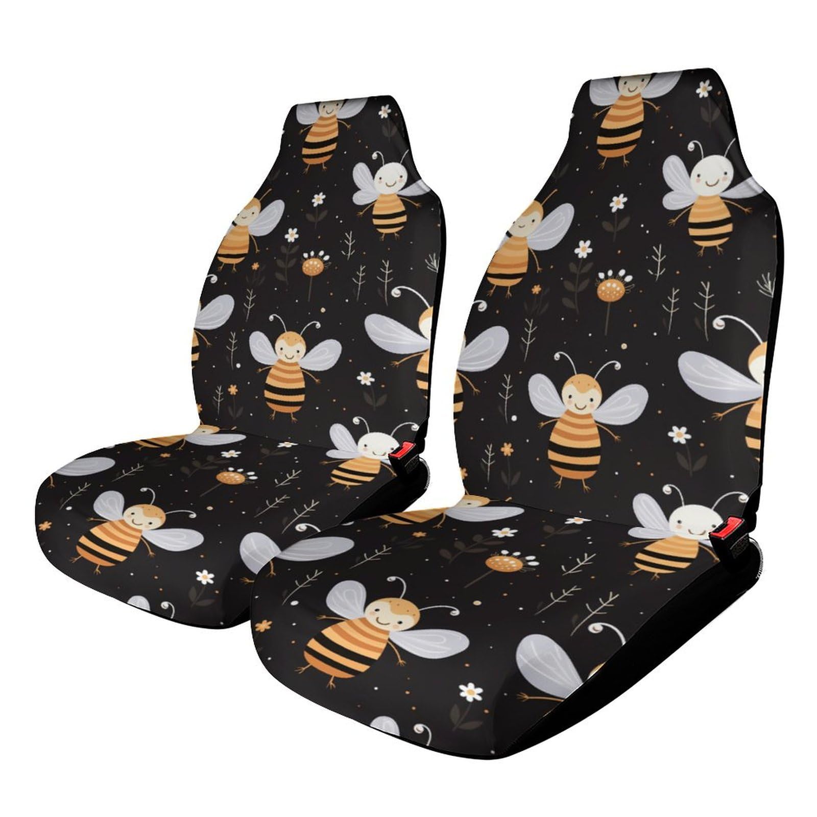 Floral Bee Car Seat Covers - Universal Fit Car Seat Protectors (2PCS) - Soft Washable Car Interior Accessories for Sedan, SUV & Truck - Perfect for Daily Commute, Road Trips & Pet Protection