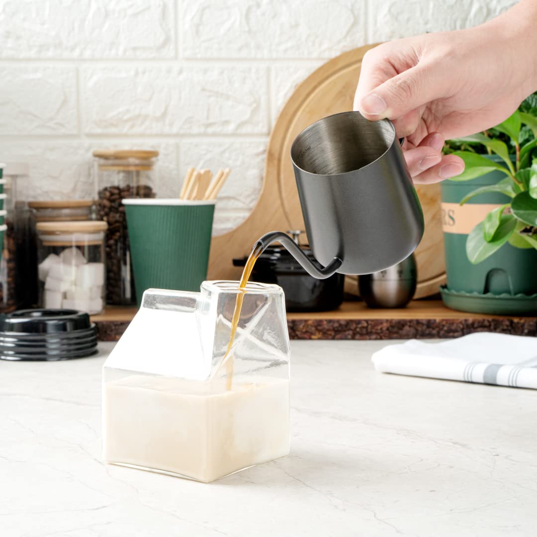 **12oz Reusable Glass Milk Carton - Durable Clear Glass Creamer for Milk, Juice & Coffee | Dishwasher Safe | Perfect for Home, Restaurant & Cafe Use**