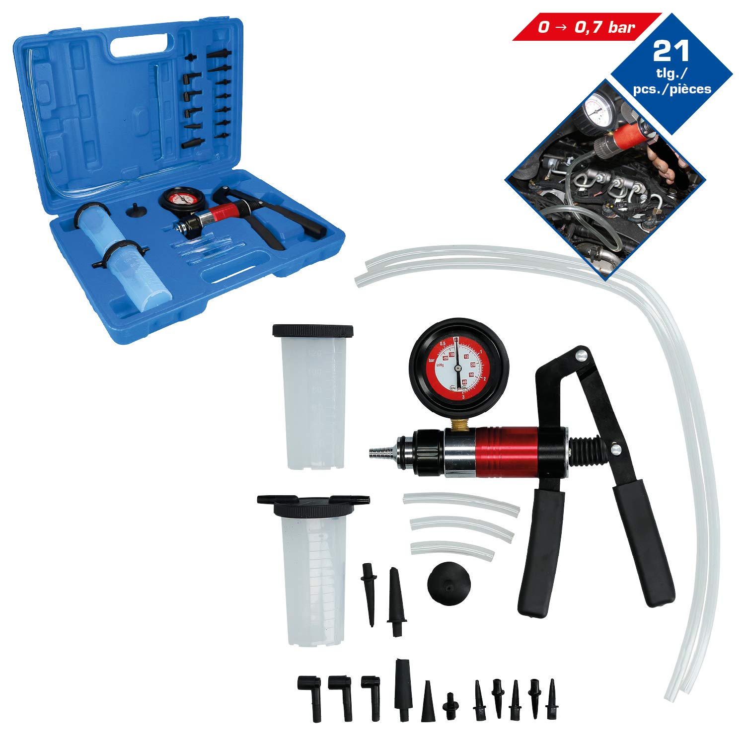 BRILLIANT TOOLS BT581500 Vacuum Pressure Pump Set, 21-Piece Kit [Powered by KS TOOLS] - Perfect for Automotive AC Repair & HVAC System Maintenance