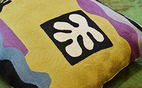 Matisse Gold Embroidered Wool Pillow Cover 18x18 - Farmhouse Chair Cushion, Art Deco Home Decor, Modern Outdoor & Kids Room Pillow Case - Perfect for Living Room Sofa, Patio Furniture and Nursery Decor