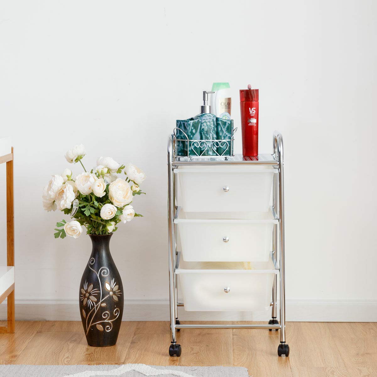 Giantex 3-Drawer Rolling Storage Cart with Metal Frame & Plastic Drawers - Mobile Organizer for Home Office, Craft Supplies, Scrapbook Paper - White (Perfect for Office, Classroom & Craft Room Organization)