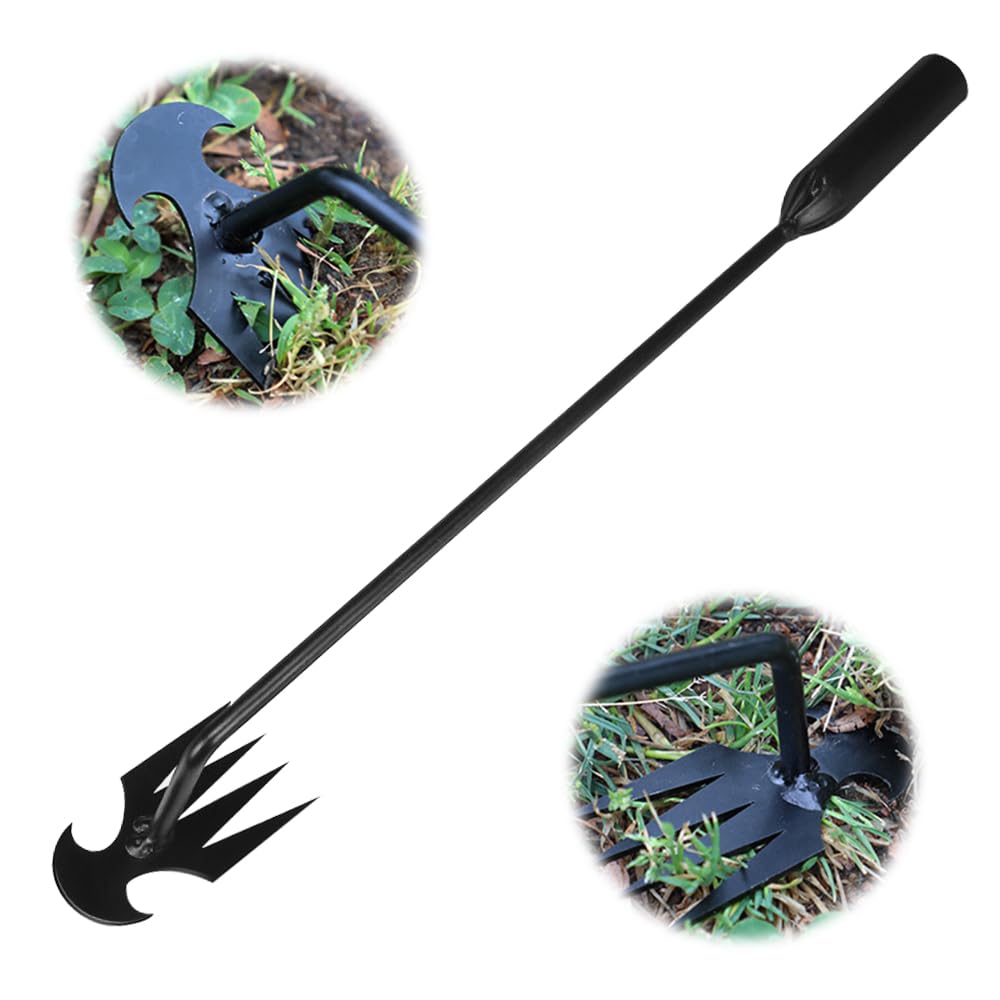 2024 Upgraded 20in Stainless Steel Weed Puller Tool - 4 Teeth Dual Purpose Manual Weeder for Garden, Lawn & Yard - Durable Hand Weeding Tool for Efficient Weed Removal - Perfect for Gardening, Landscaping & Outdoor Maintenance