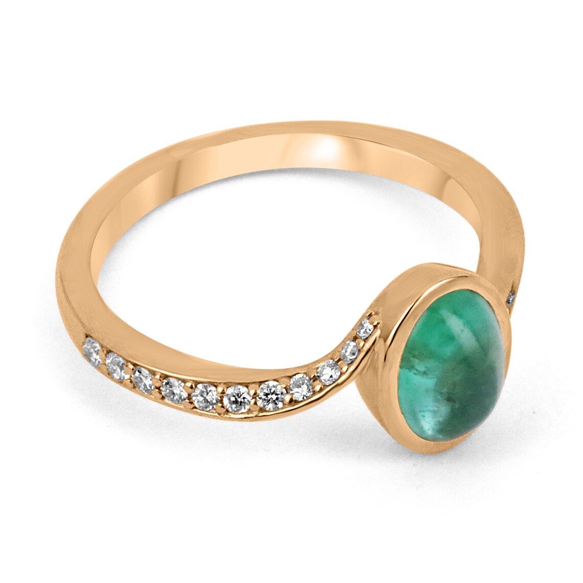 1.65tcw 14K Gold Bypass Natural Emerald Cabochon Oval Cut Diamond Accent Multi-Gemstone Statement Ring for Women - Elegant Jewelry Gift for Anniversary, Wedding & Special Occasions