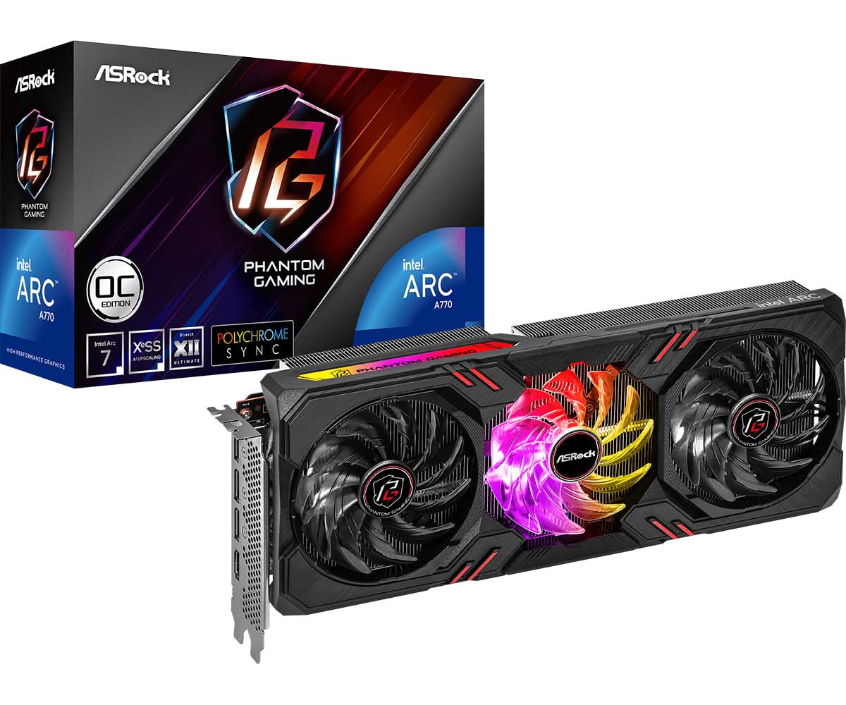 ASRock Intel Arc A770 Phantom Gaming 16GB GDDR6 OC Graphics Card - High Performance for 4K Gaming, Video Editing & Content Creation