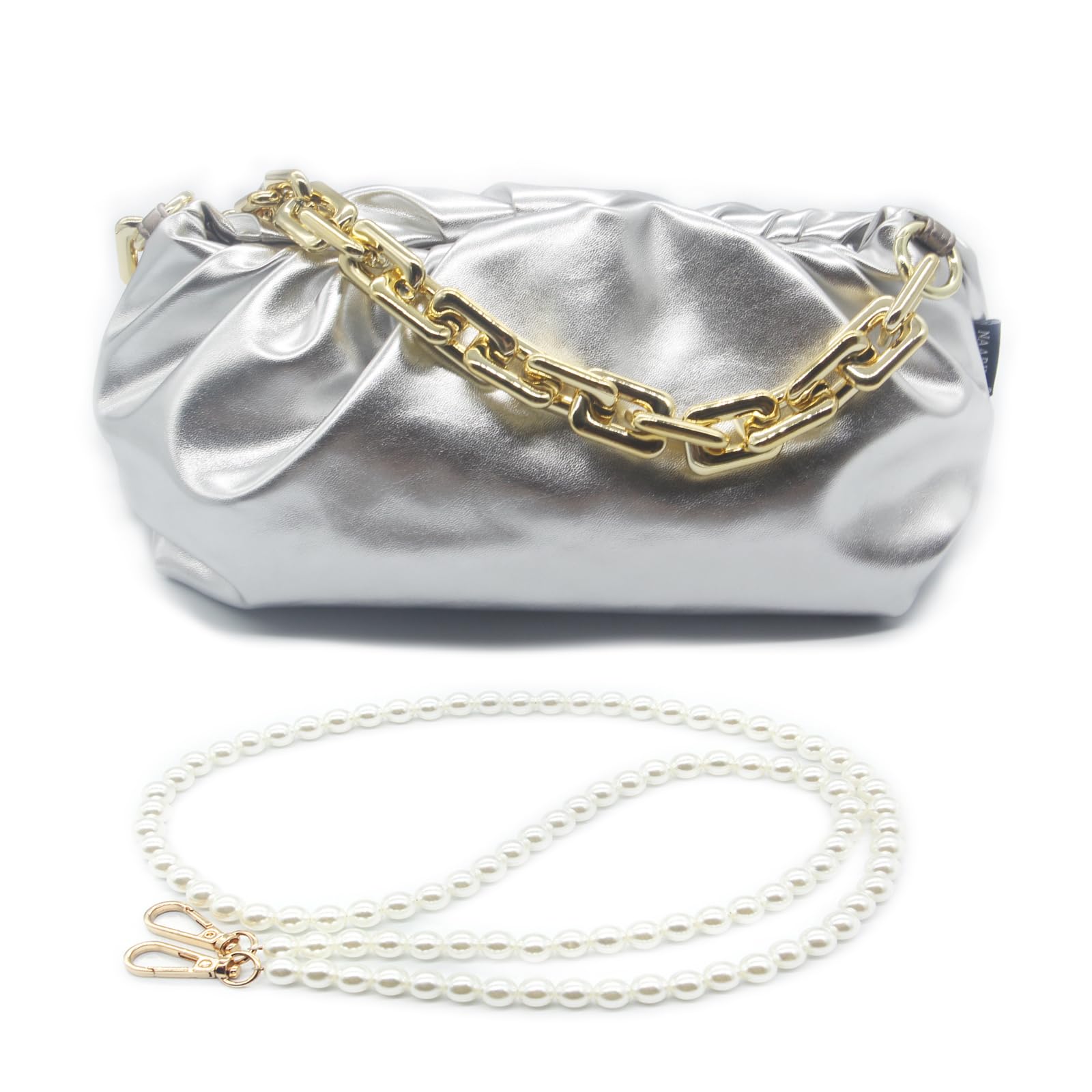NAARIIAN Women's Cloud-Shape Dumpling Bags | Chunky Chain Clutch Purses | Detachable Shoulder Strap Evening Handbags for Parties, Weddings & Date Nights