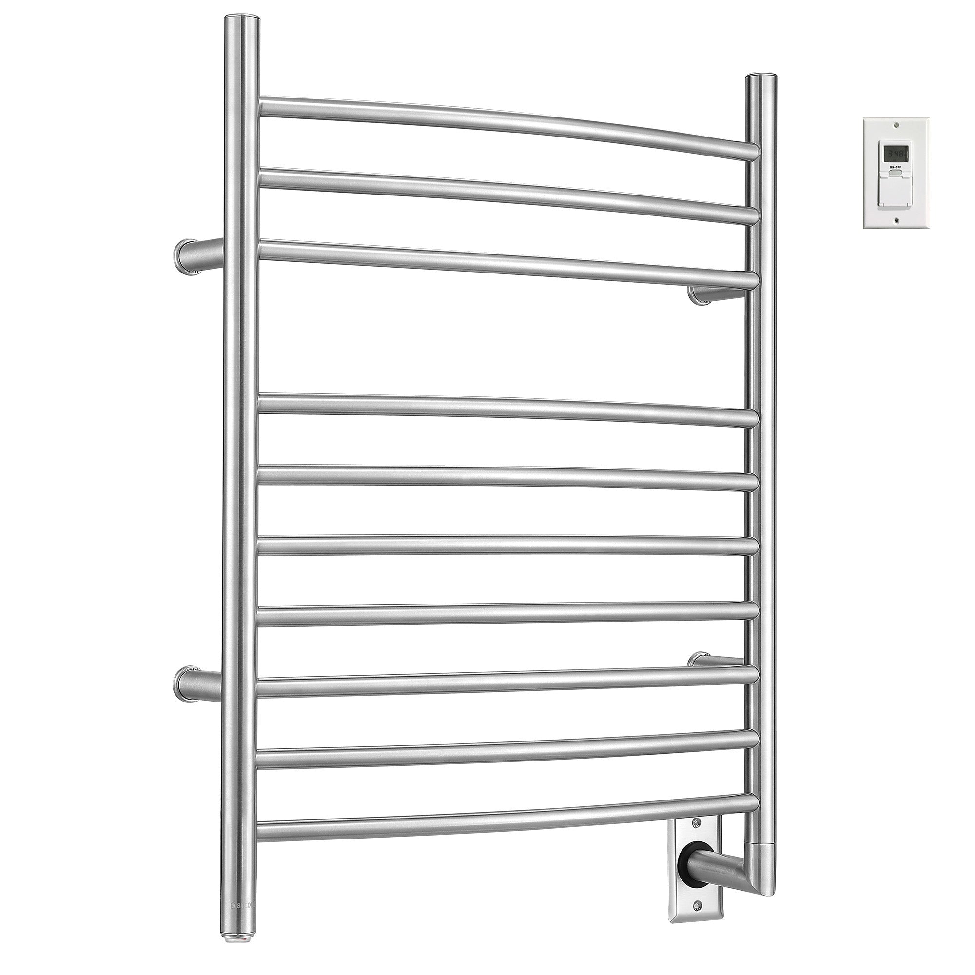 Ancona Comfort 10 Bar Hardwired Wall Mount Towel Warmer with Timer - Brushed Stainless Steel Bathroom Heater for Spa, Luxury Home & Hotel Use