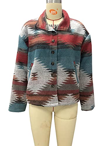 TIAFORD Women's Aztec Print Shacket Jacket - Long Sleeve Button Down Western Style Cardigan for Fall & Winter | Perfect for Casual Outfits, Outdoor Adventures and Boho Fashion