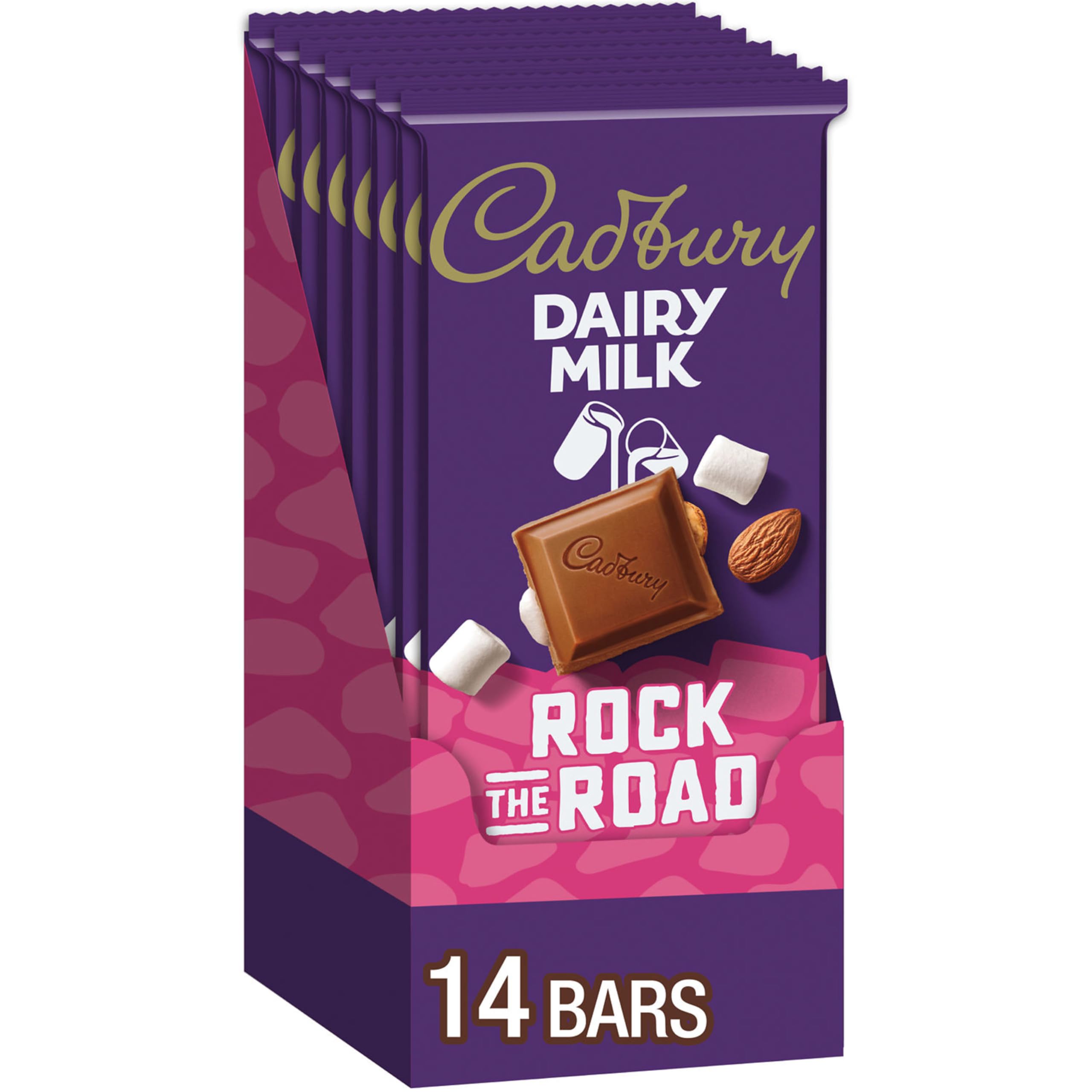 CADBURY DAIRY MILK Rock the Road Milk Chocolate Candy Bars - 14 Count (3.5 oz Each) - Perfect for Halloween Treats, Party Favors & Office Snacks