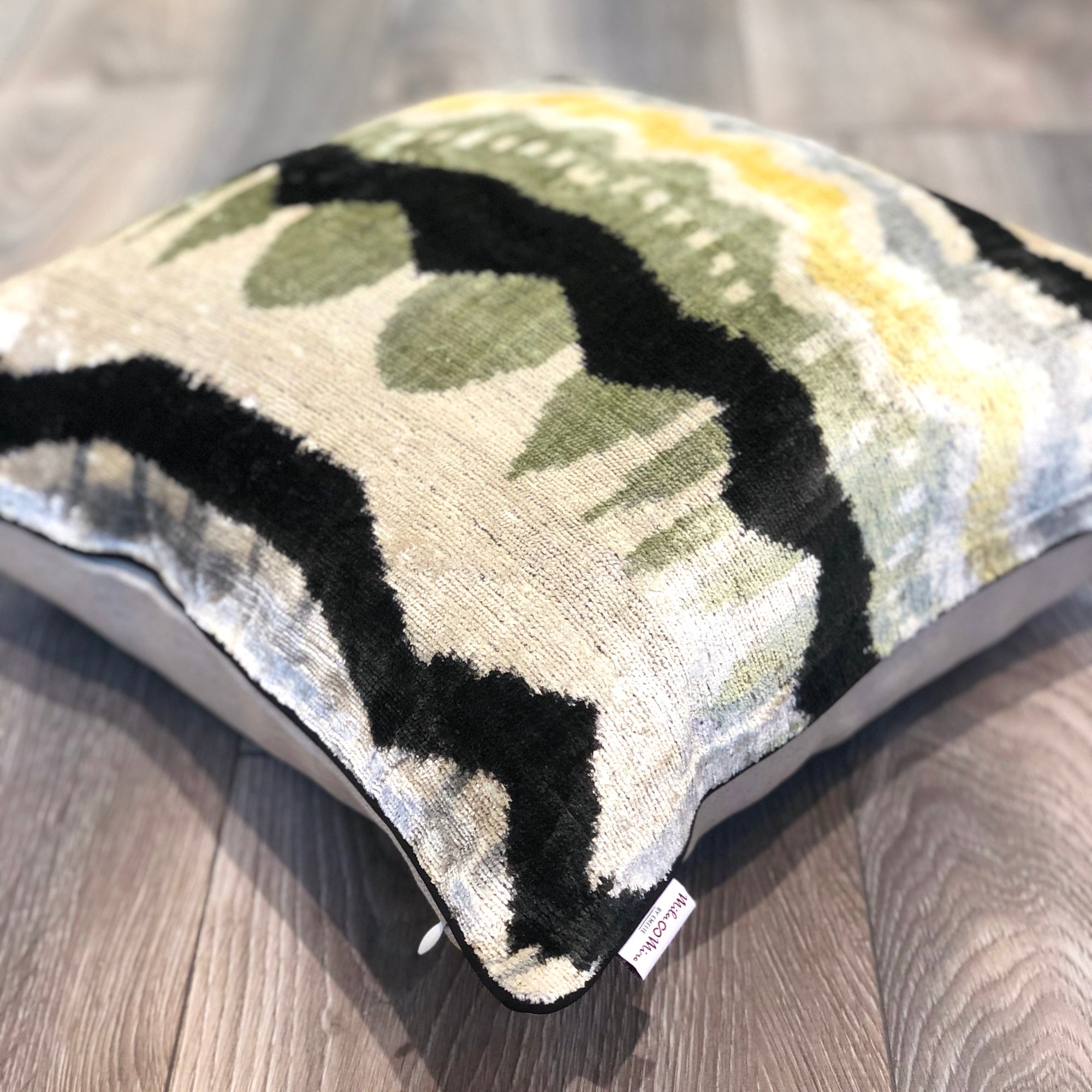 Luxury Velvet Ikat Cushion Cover with Wavy Horizon Design - Boho Chic Decorative Throw Pillow for Sofa, Bed & Home Decor