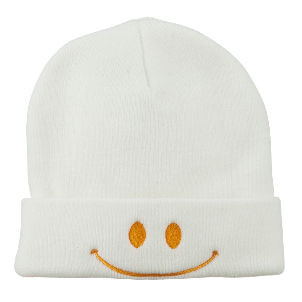 Happy Smile Face Embroidered Knit Beanie Hat - Warm Winter Cute Unisex Beanie for Men & Women - Perfect for Outdoor Activities, Skiing, Snowboarding, and Casual Winter Fashion