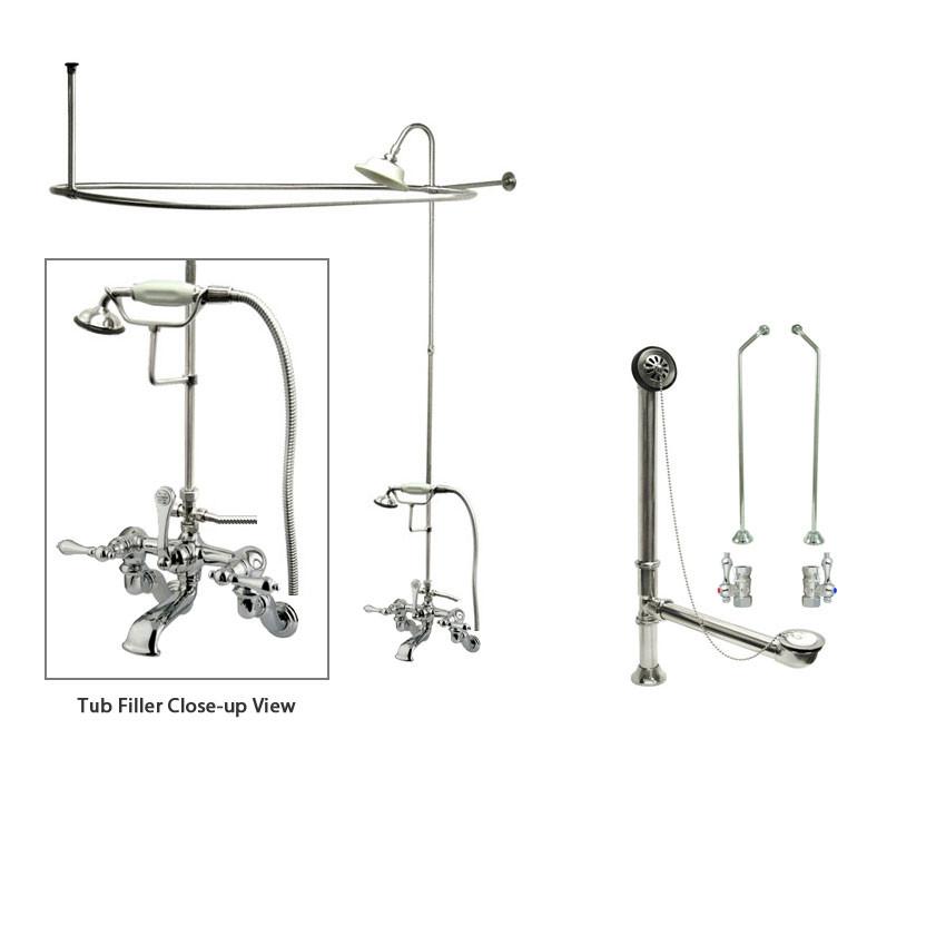 Chrome Clawfoot Tub Faucet Shower Kit with Enclosure Curtain Rod 458T1CTS - Vintage Style Bathroom Fixture for Freestanding Bathtubs | Perfect for Bathroom Renovation & Spa-Like Experience