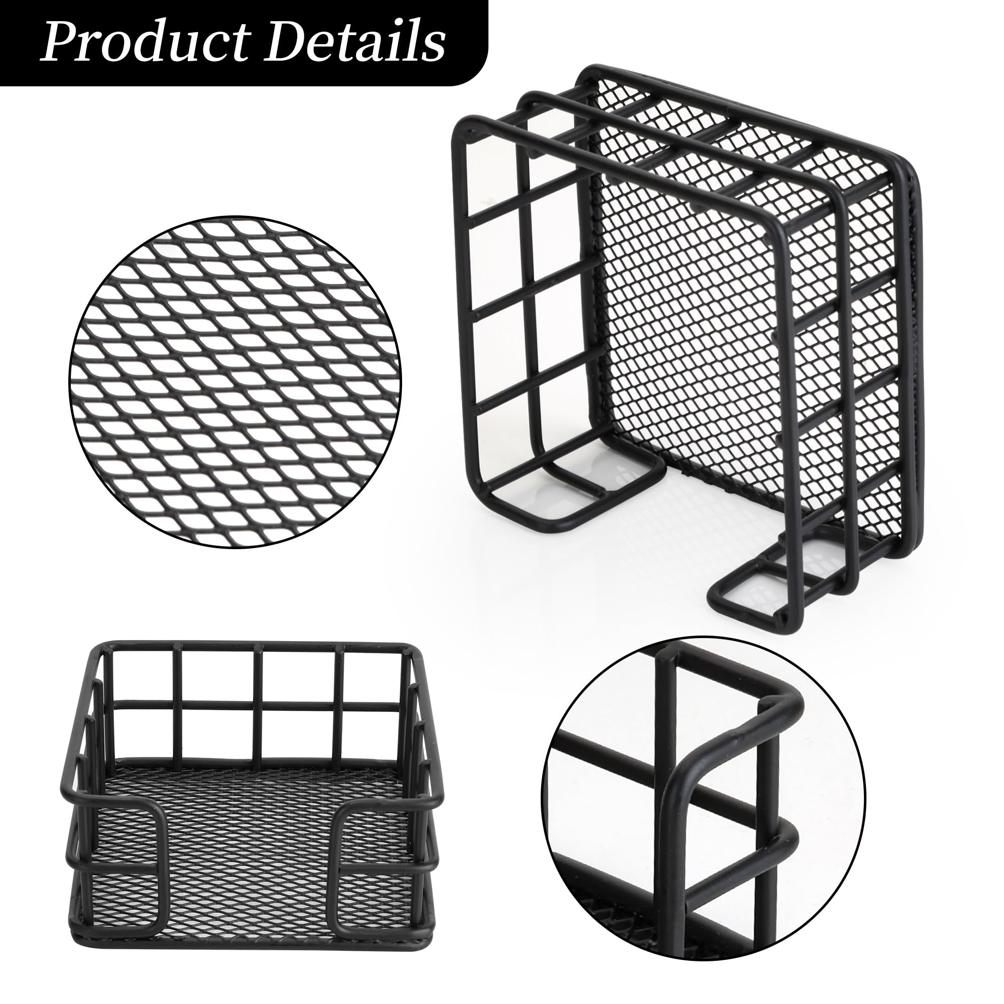 2 Pack Black Metal Mesh Sticky Note Holder - Memo Cube Dispenser & Desk Organizer for Home, School, Office - Perfect for Note-Taking, Reminders & Workspace Organization