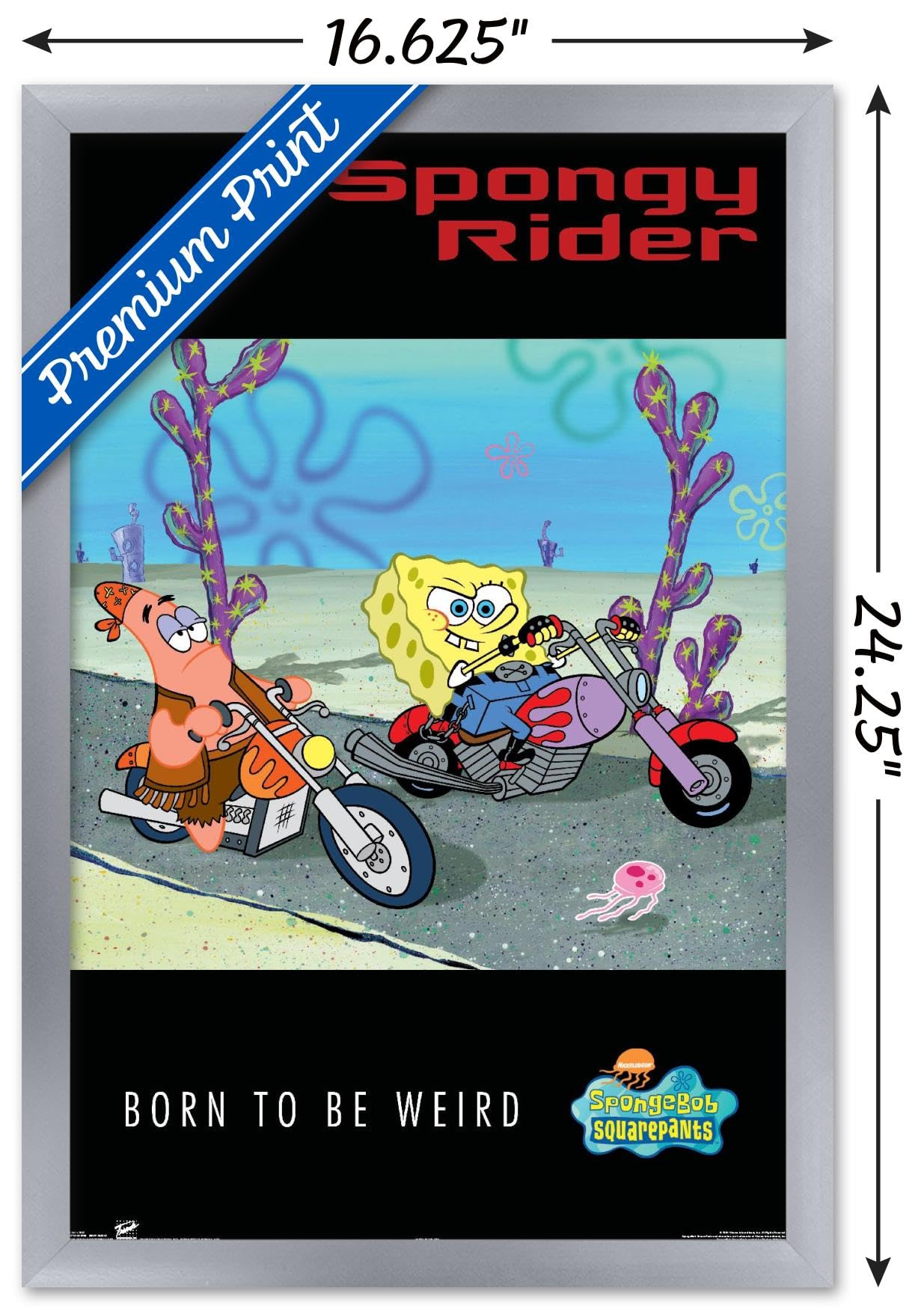Trends International Nickelodeon SpongeBob SquarePants Biker Wall Poster - 14.725 x 22.375 Inches, Silver Framed Version - Perfect for Kids' Room Decor, Teen Bedroom, and Cartoon Lover Gifts