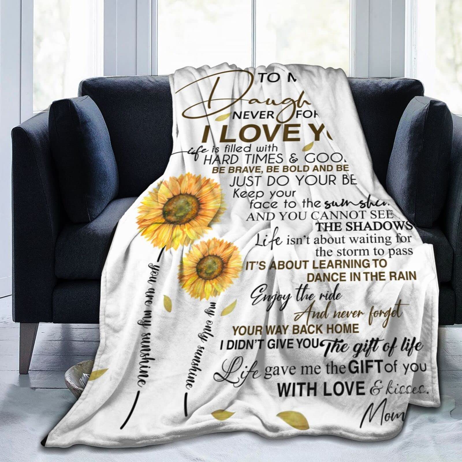 Maylian Soft Fleece Blanket for Daughter - Printed Flannel Quilt with Positive Encouragement & Love - 50x60 Inch Cozy Gift for Mom & Daughter - Perfect for Bedroom, Couch & Travel