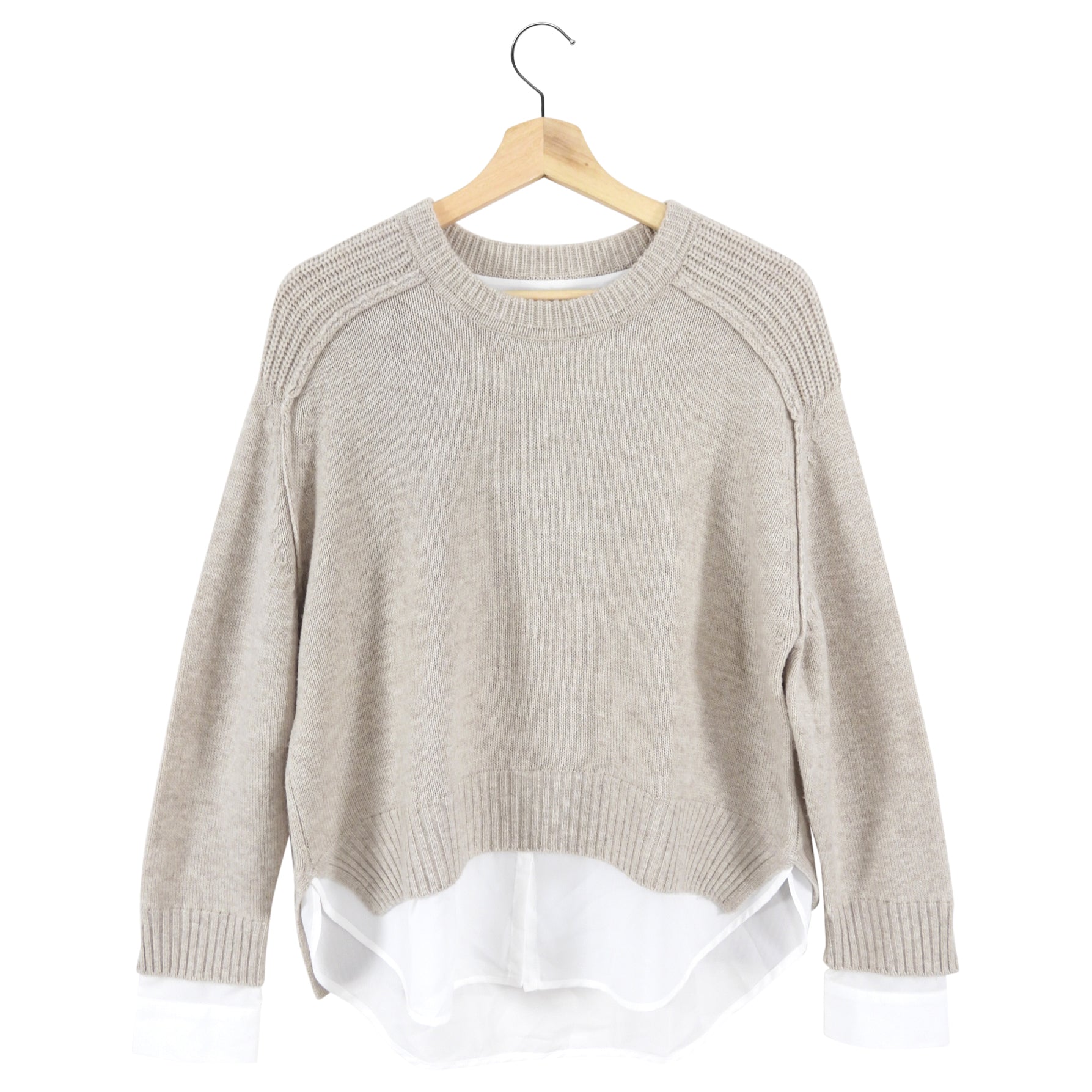 Brochu Walker Beige Cashmere Blend Layered Sweater for Women | Soft & Warm Knit Pullover | Size M (US 6/8) | Perfect for Fall & Winter Outfits, Office Wear & Casual Dates