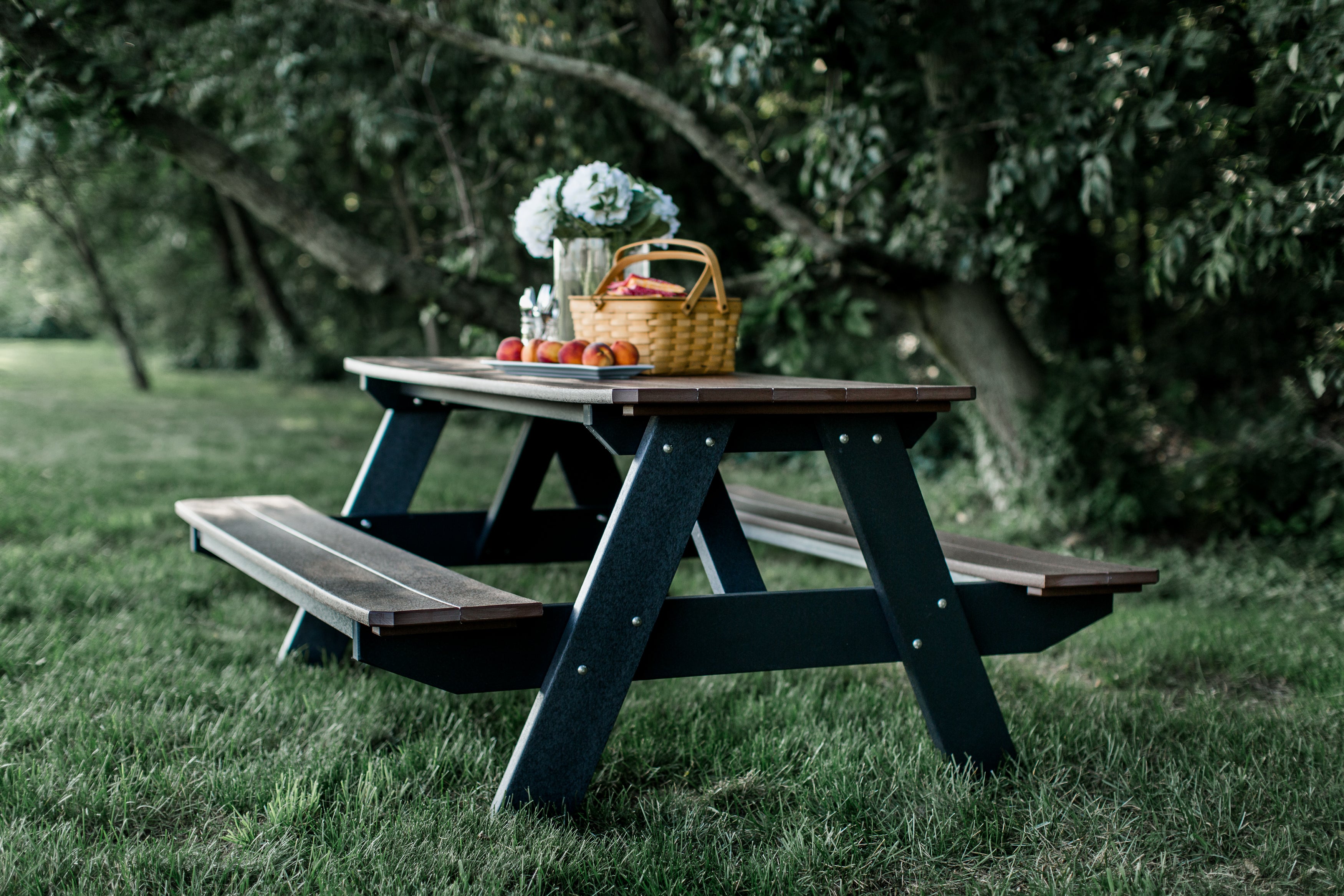 Heritage 72 Inch Outdoor Picnic Table with Attached Benches - Durable All-Weather Patio Furniture for Backyard, Garden, and Park Gatherings